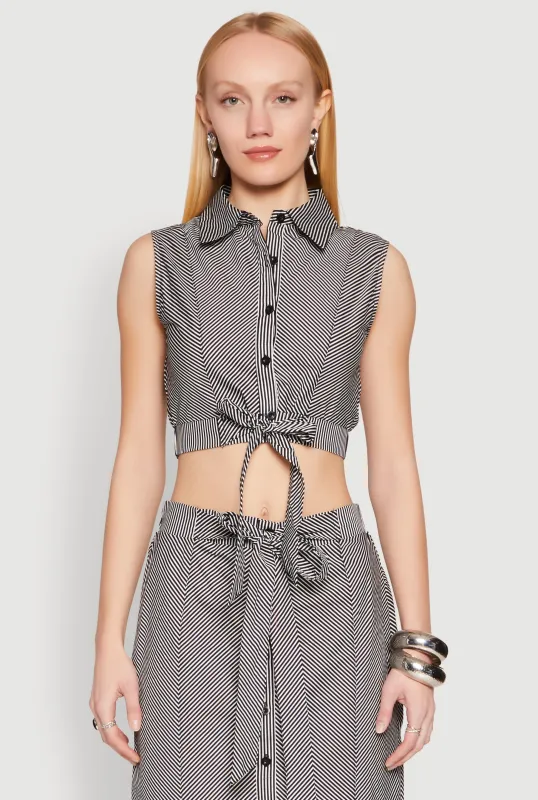 Striped Tie Front Crop Top sold by Rainbow