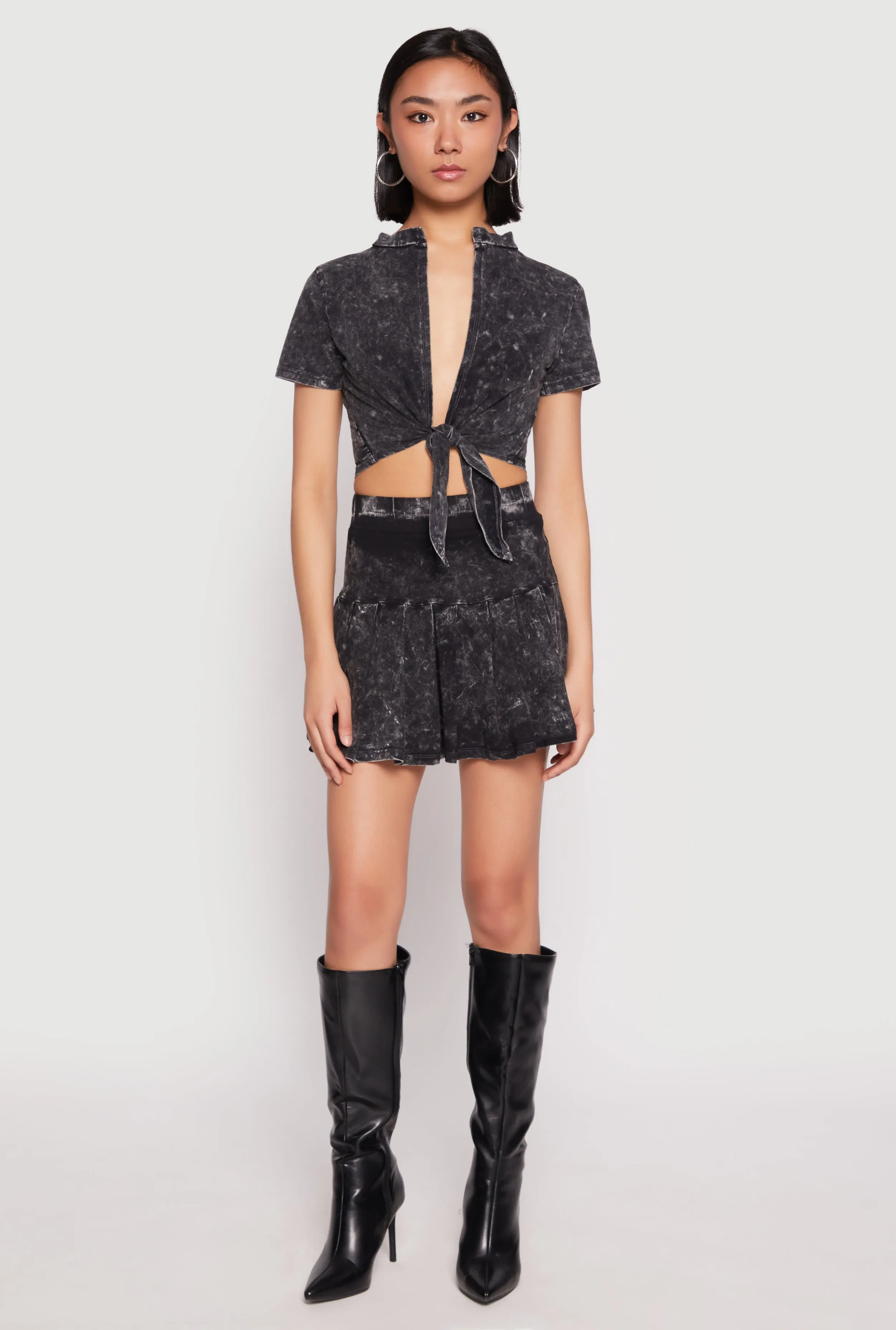 Mineral Wash Tie Front Crop Top sold by Rainbow product image thumbnail 2