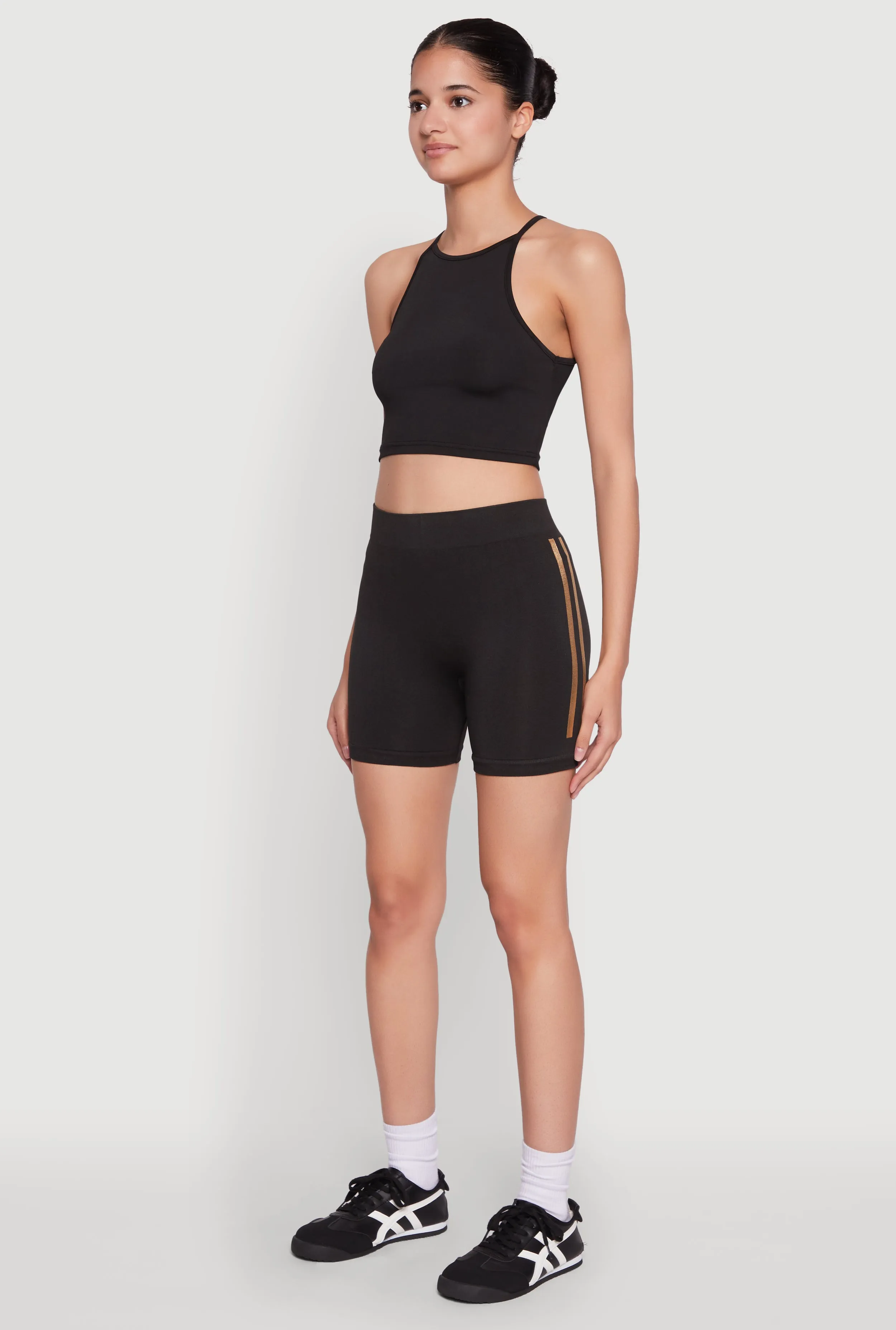 Foil Screen Varsity Stripe Biker Shorts sold by Rainbow product image thumbnail 3