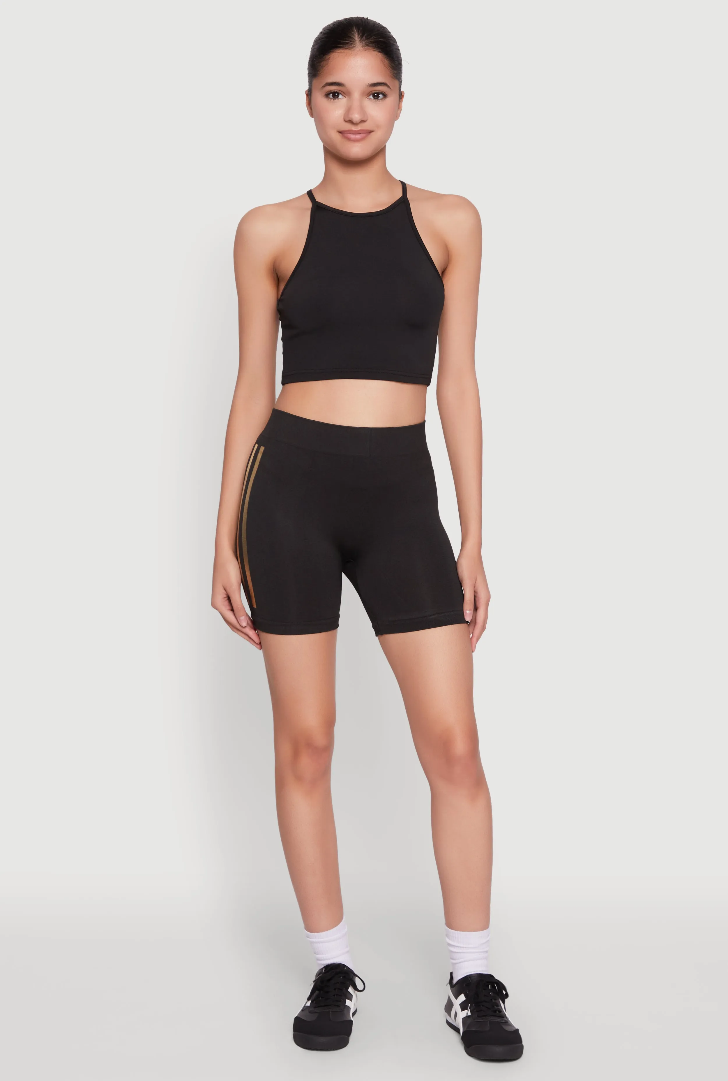 Foil Screen Varsity Stripe Biker Shorts sold by Rainbow