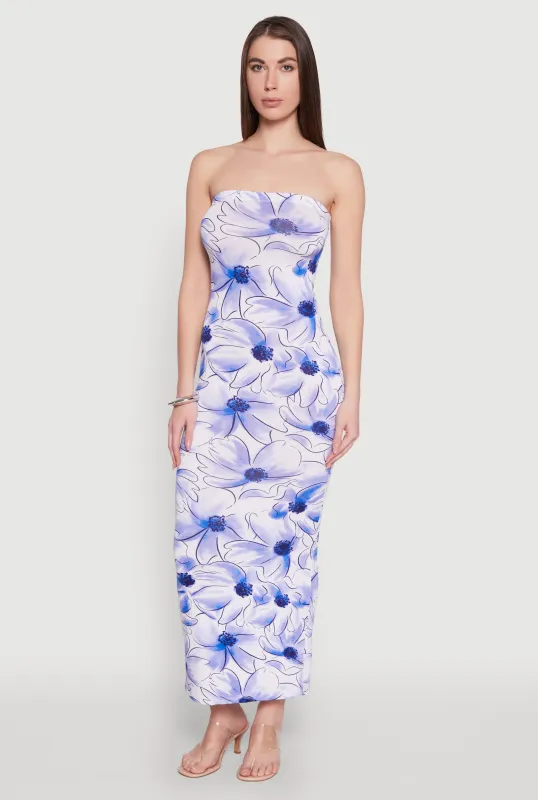 Floral Print Slit Back Maxi Tube Dress sold by Rainbow