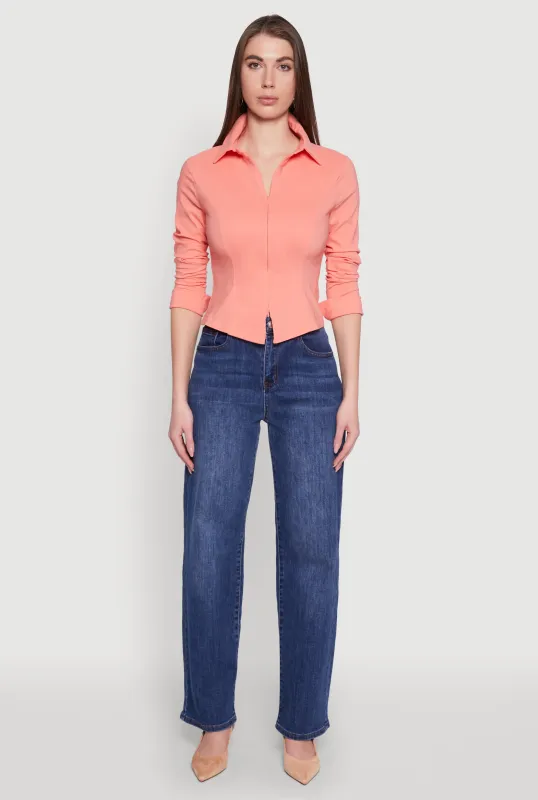 Iris Double Zip Front Collared Blouse sold by Rainbow