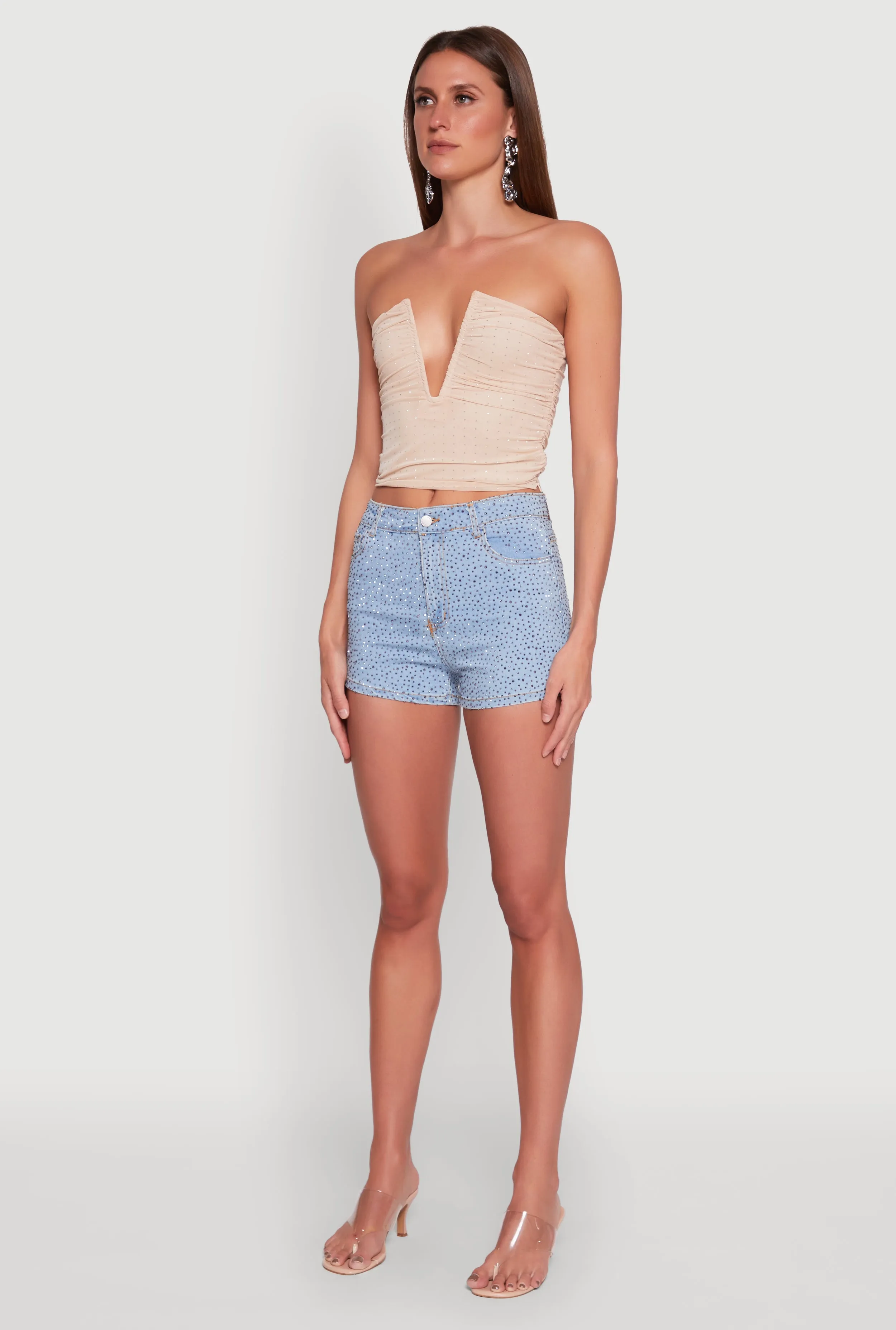 Daisy Rhinestone Studded Denim Shorts sold by Rainbow product image thumbnail 3