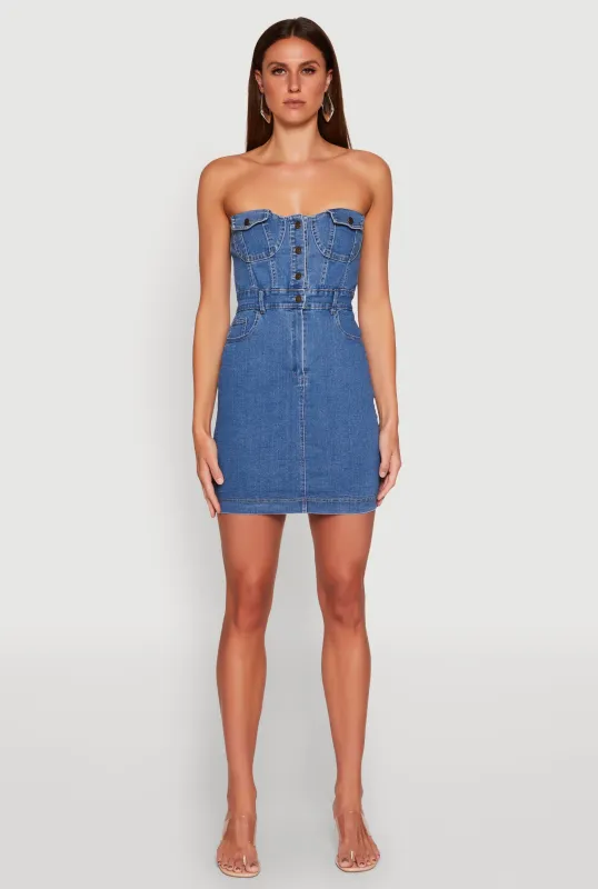 Haute Monde Strapless Denim Bodycon Mini Dress sold by Rainbow