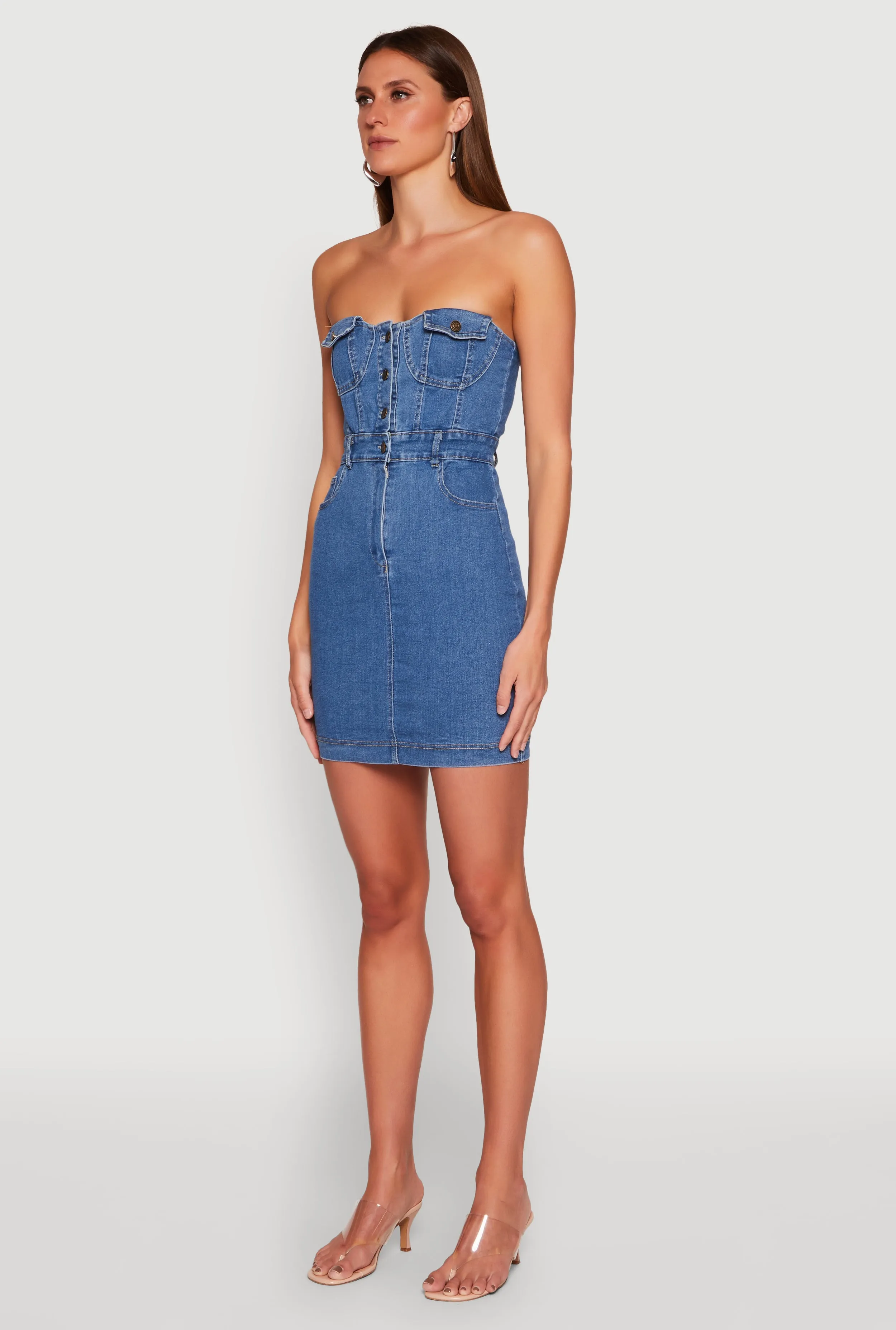 Haute Monde Strapless Denim Bodycon Mini Dress sold by Rainbow product image thumbnail 3