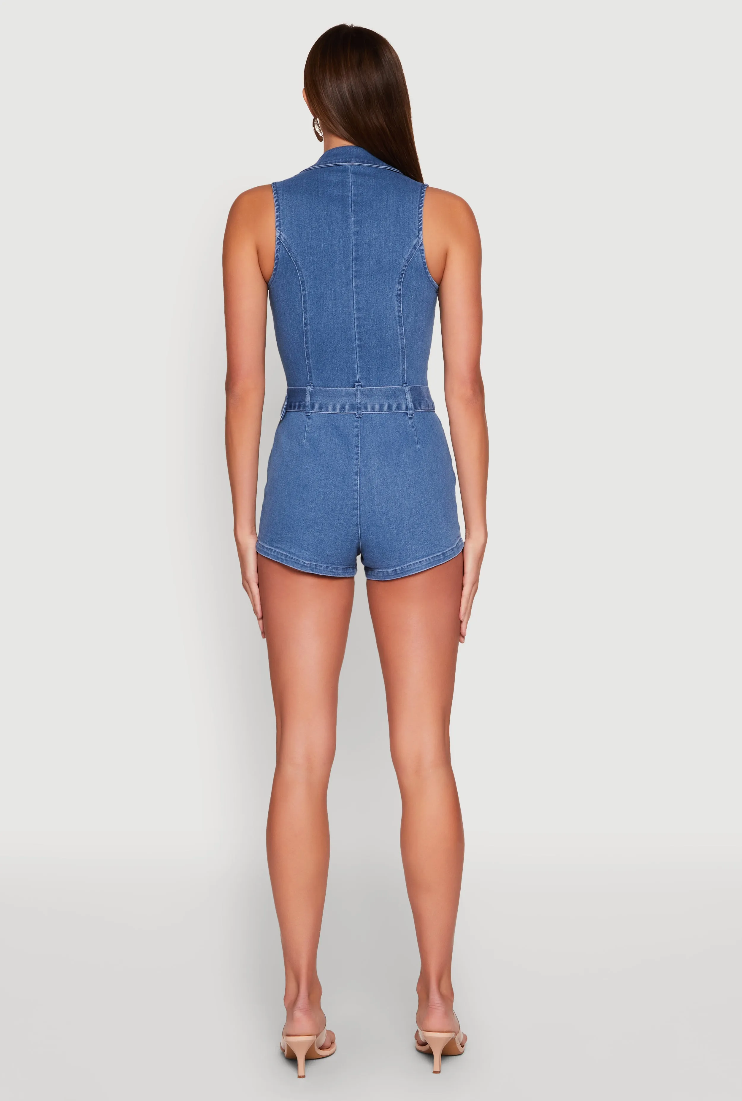 Iris Sleeveless Zip Up Belted Denim Romper sold by Rainbow product image thumbnail 5