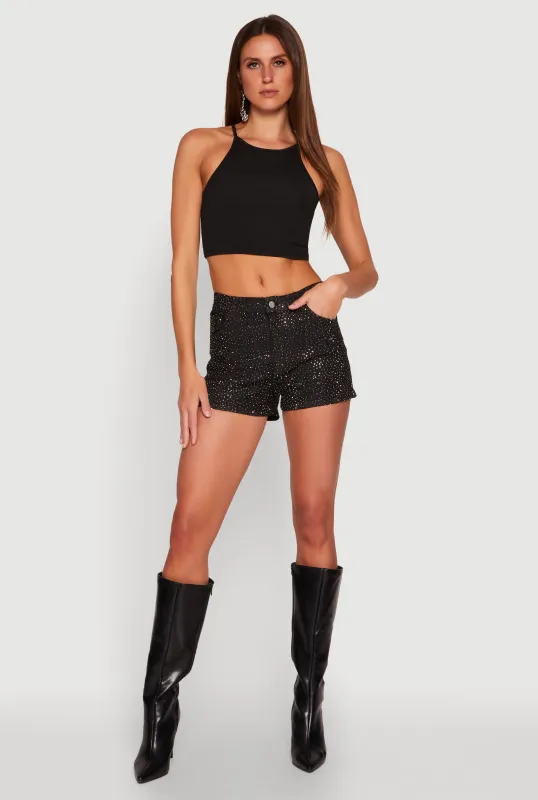 Daisy Rhinestone Studded Denim Shorts sold by Rainbow