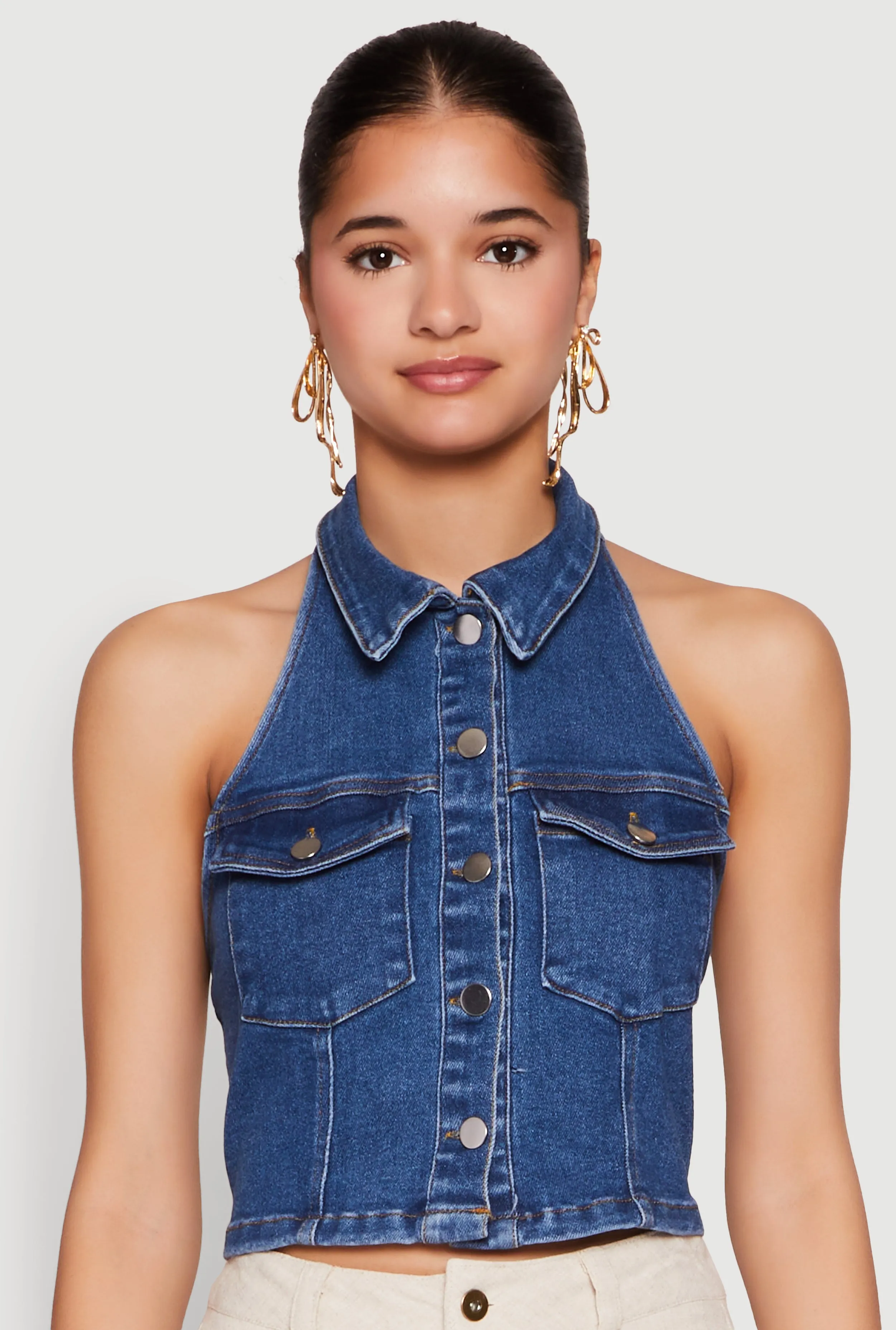 Haute Monde Collared Denim Halter Top sold by Rainbow product image thumbnail 2