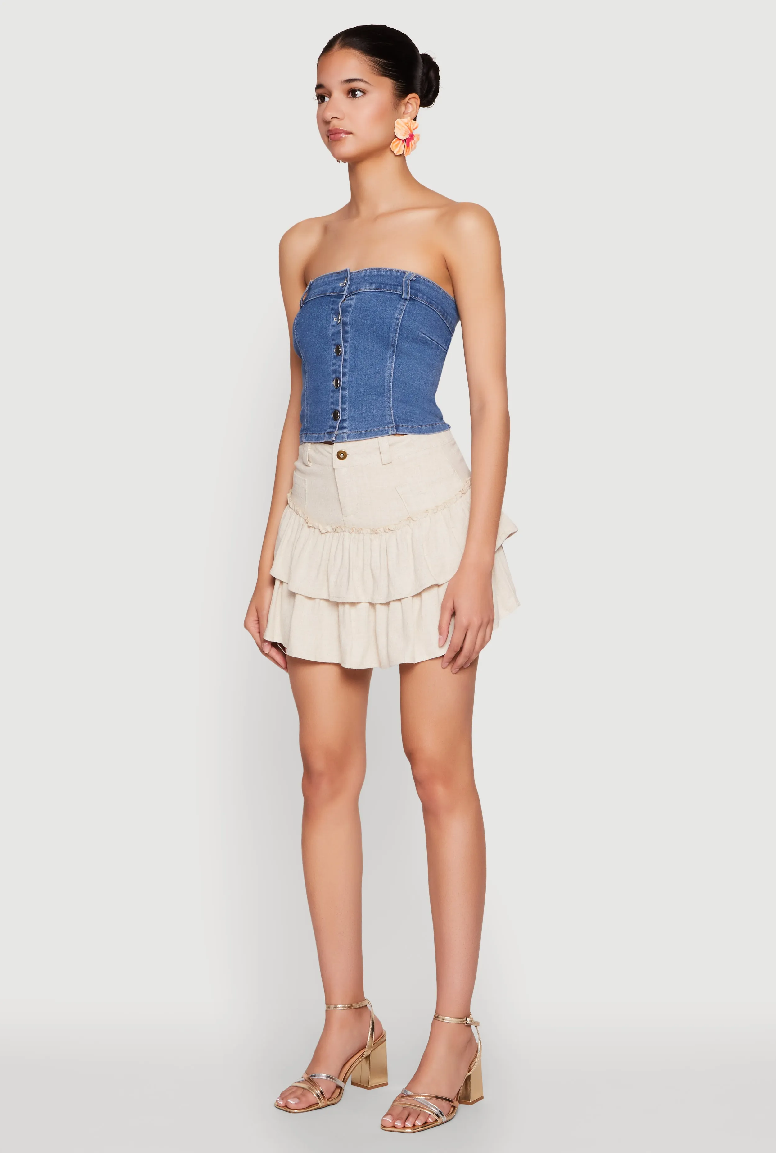 One Button Tiered Mini Skirt sold by Rainbow product image thumbnail 3