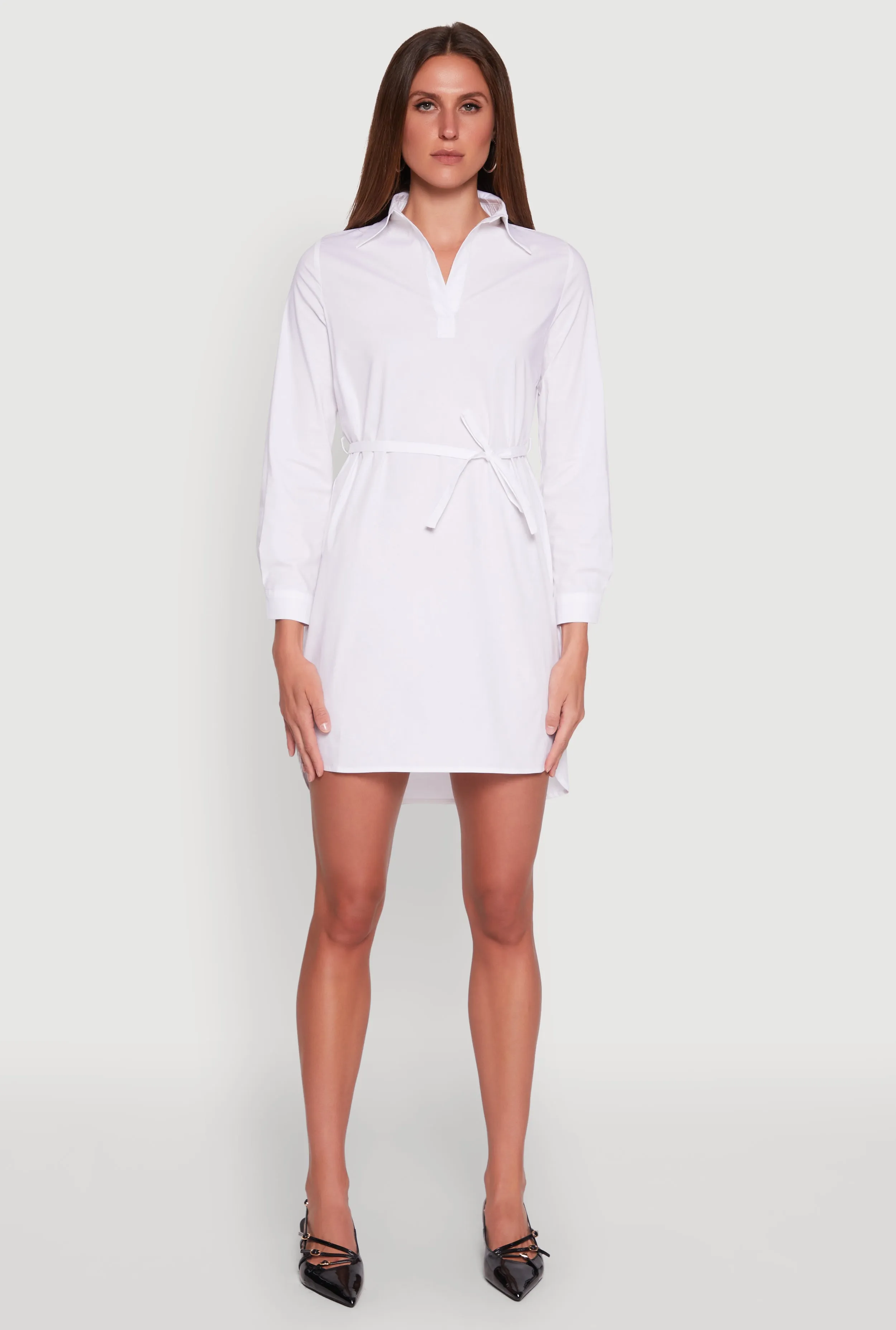 Poplin Tie Waist Belted Shirt Dress sold by Rainbow product image thumbnail 2