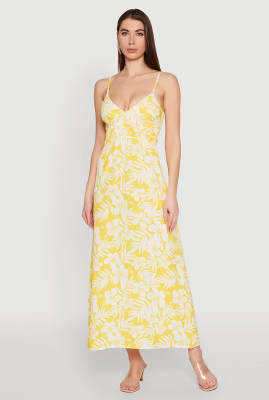 Tropical Floral Print Empire Waist Maxi Dress sold by Rainbow