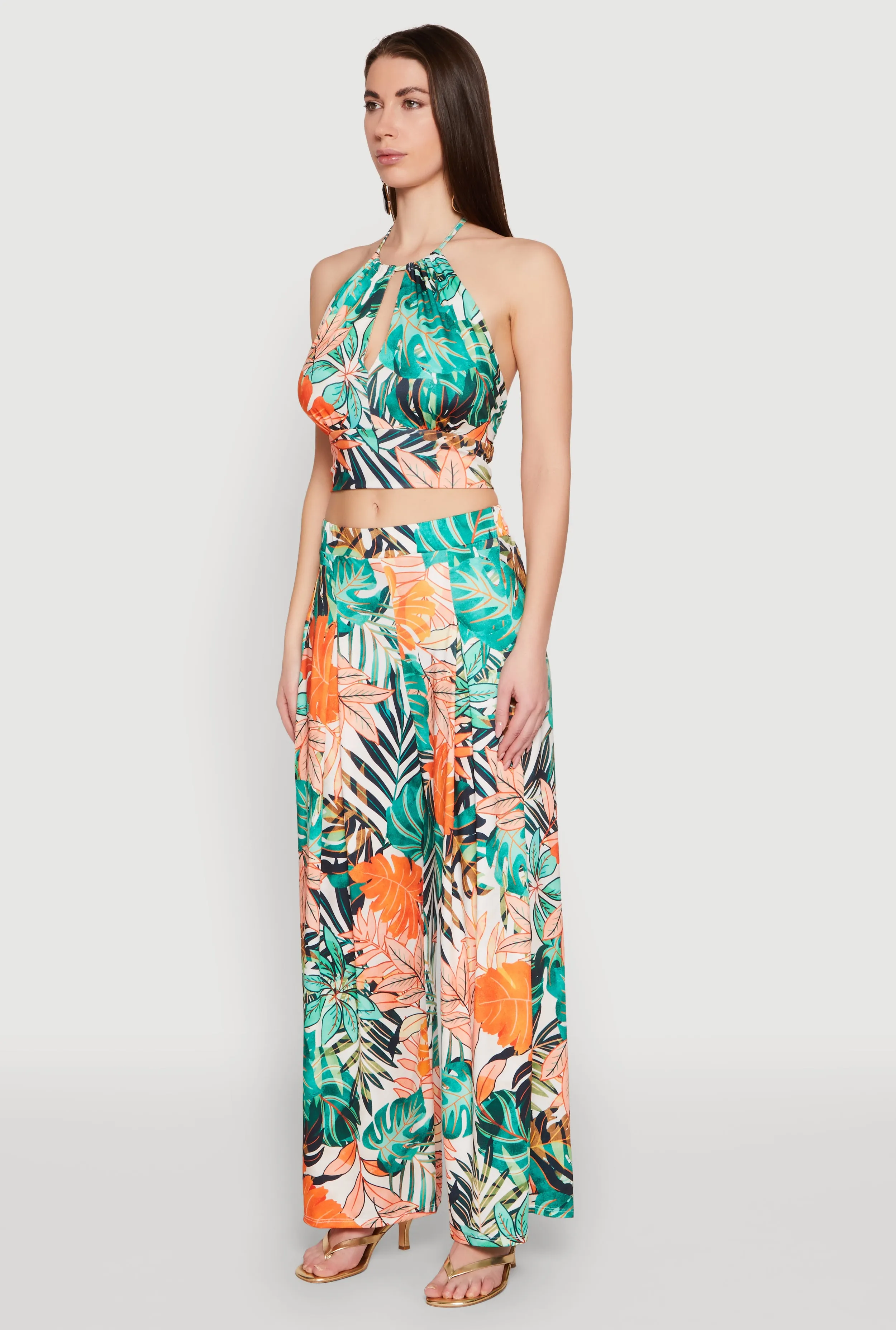 Tropical Print Keyhole Cropped Halter Top sold by Rainbow product image thumbnail 5