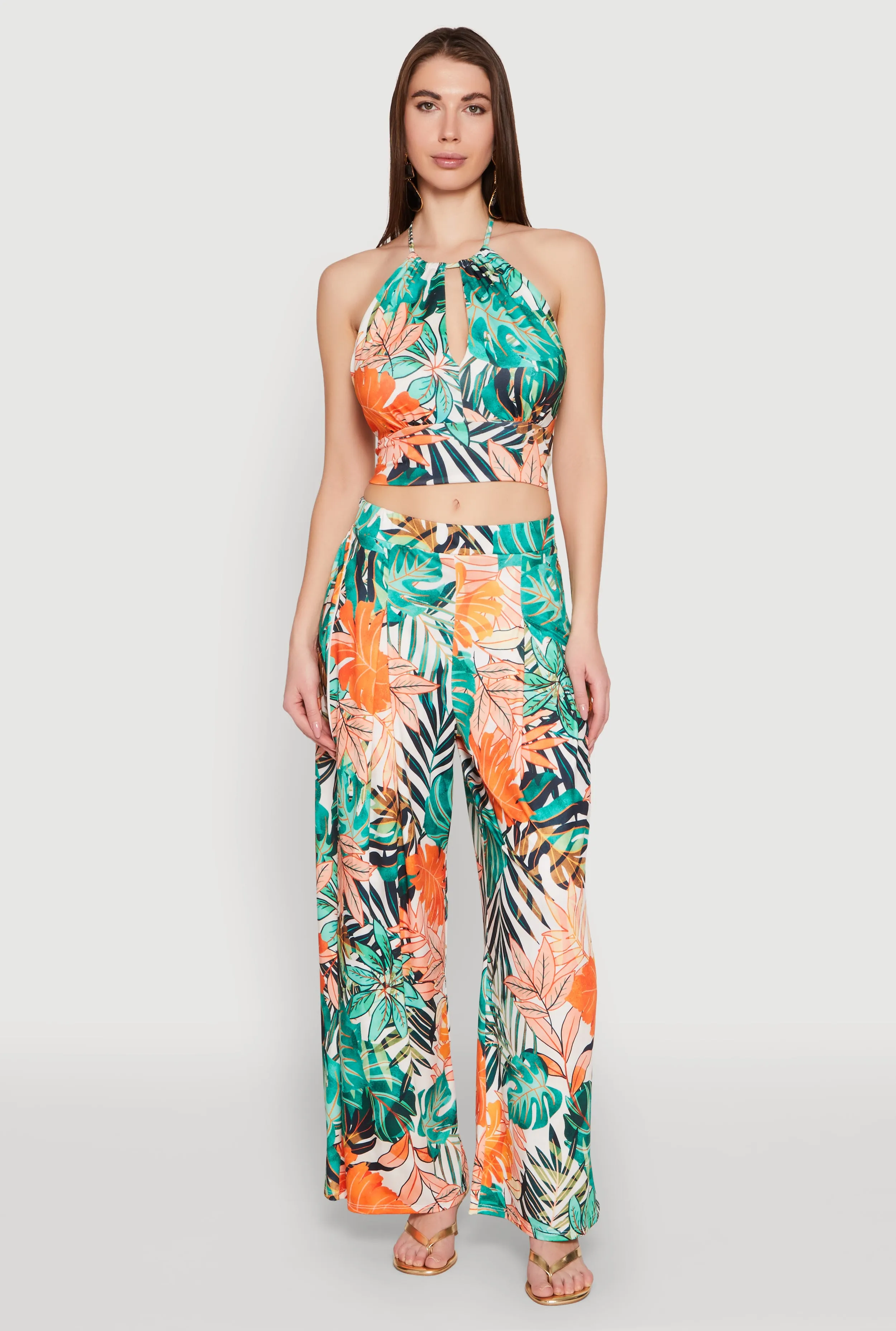 Tropical Print Keyhole Cropped Halter Top sold by Rainbow product image thumbnail 3