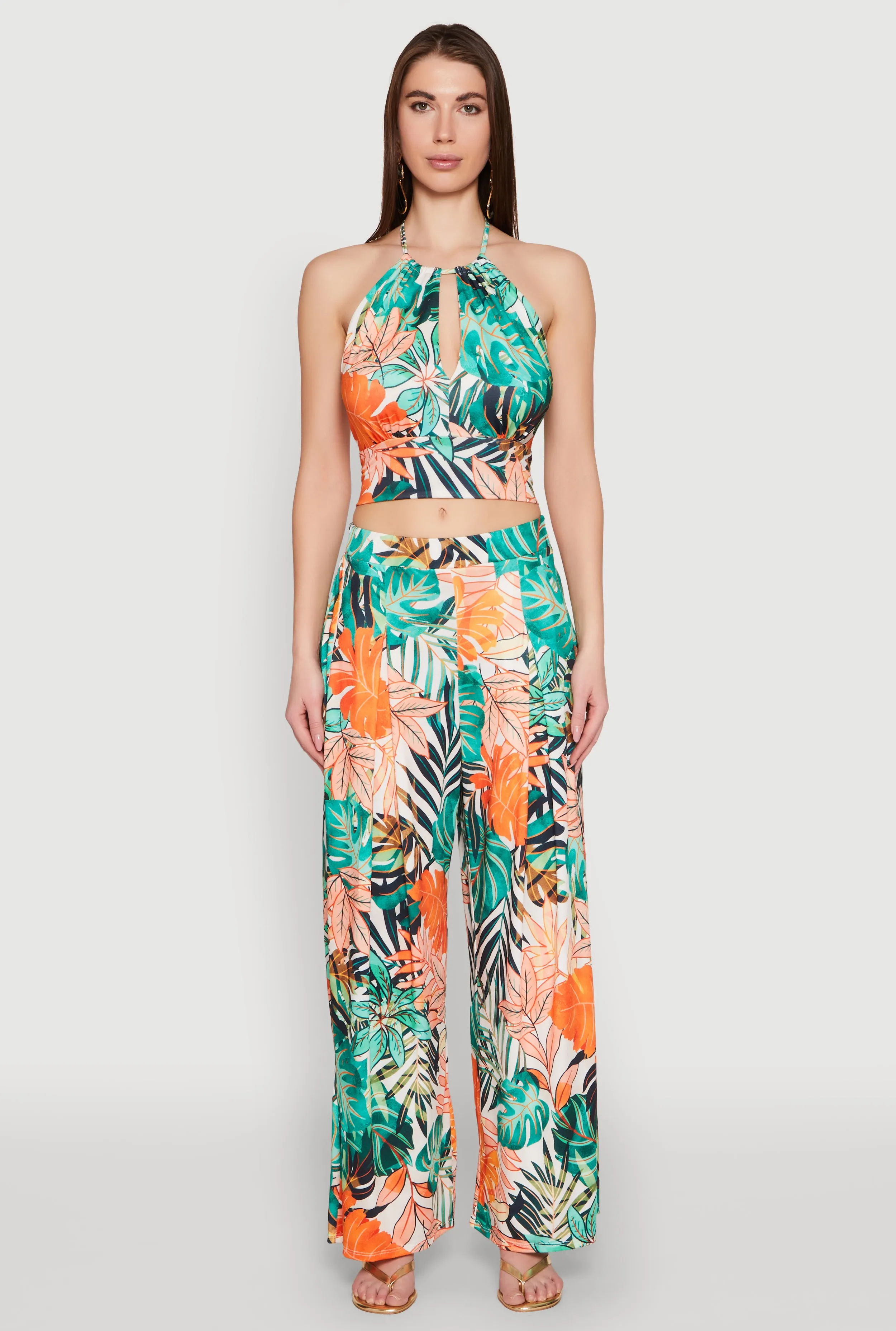 Tropical Print Keyhole Cropped Halter Top sold by Rainbow product image thumbnail 2