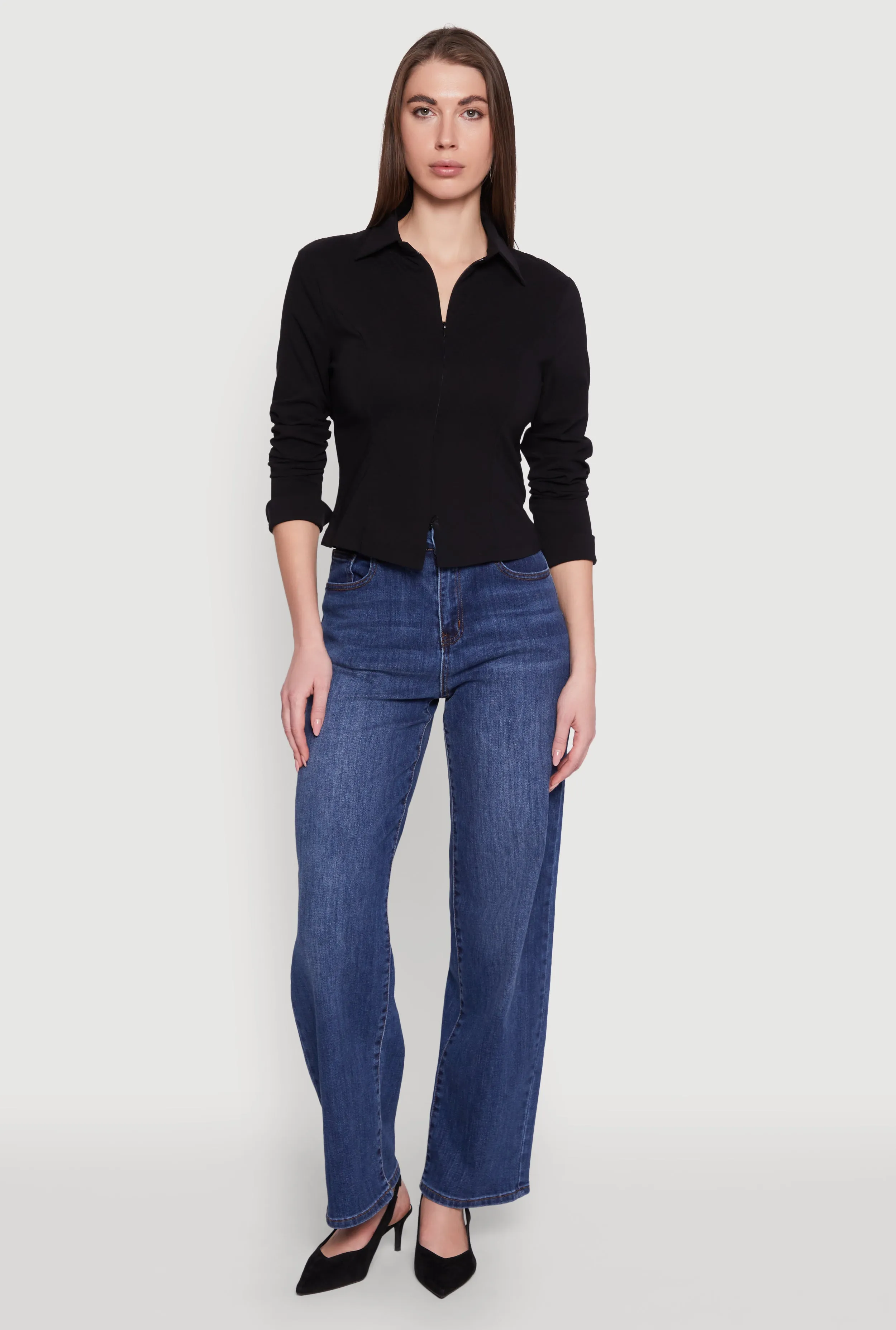 Iris Double Zip Front Collared Blouse sold by Rainbow