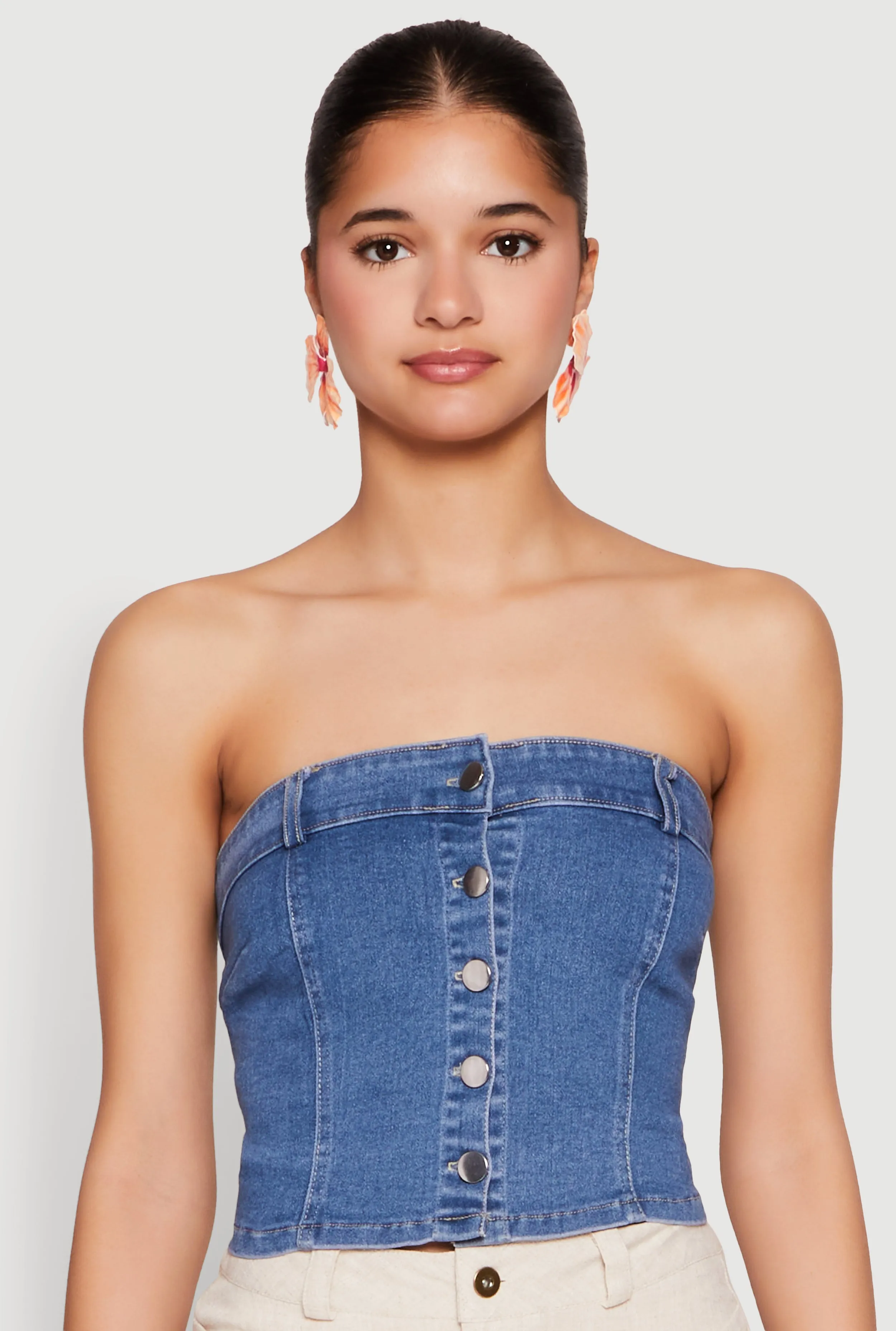 Haute Monde Button Front Denim Tube Top sold by Rainbow product image thumbnail 2