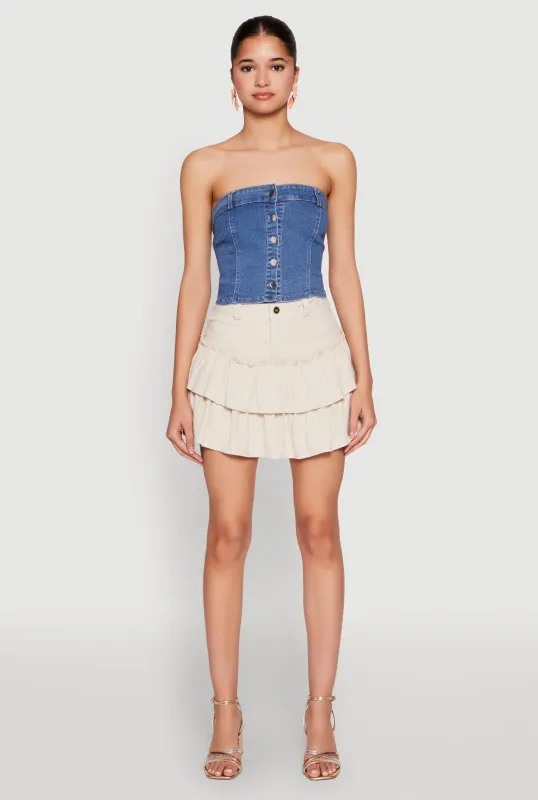Haute Monde Button Front Denim Tube Top sold by Rainbow