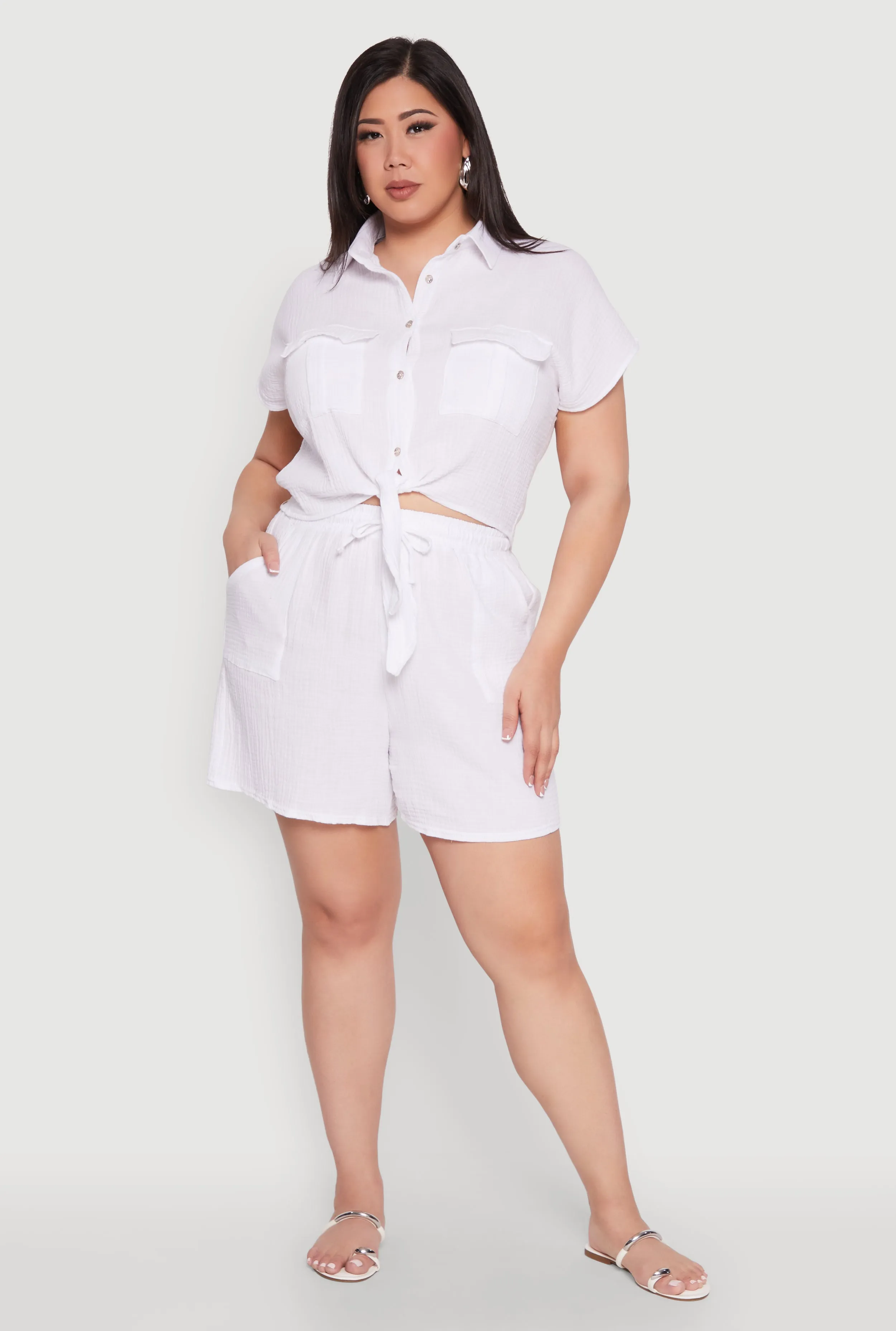 Plus Size Gauze Knit Drawstring Shorts sold by Rainbow
