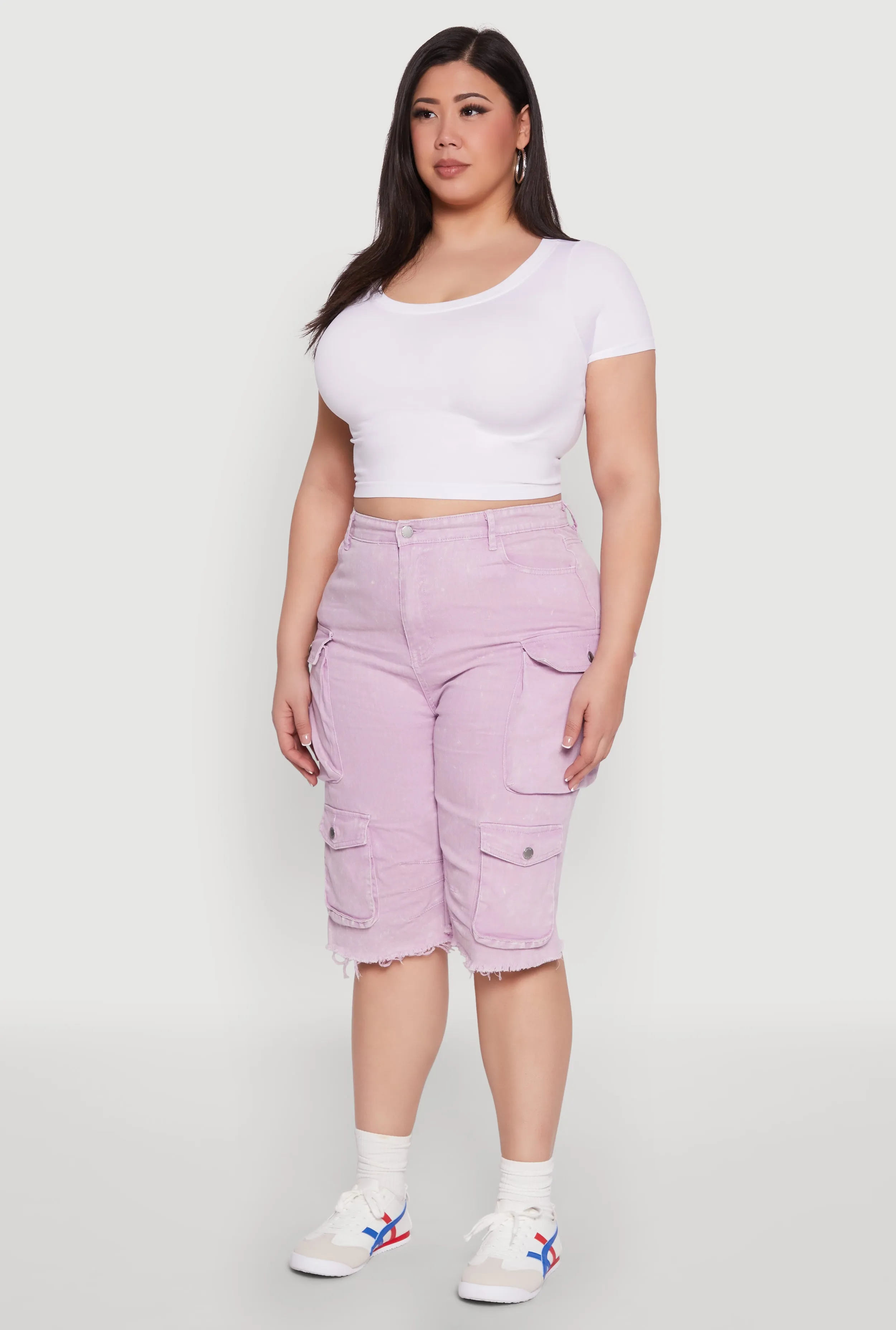 Plus Size Daisy Acid Wash Cargo Bermuda Shorts sold by Rainbow product image thumbnail 3