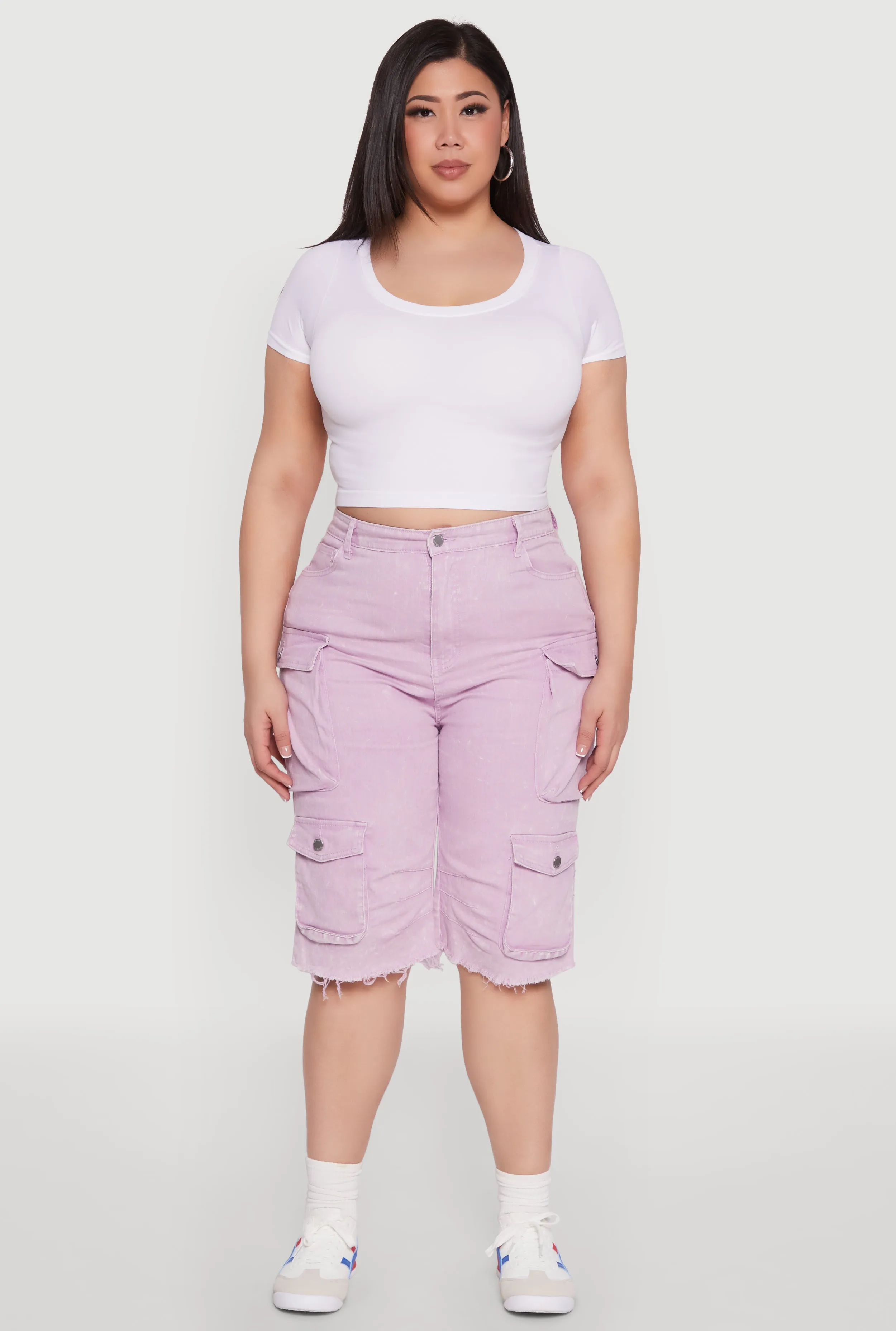 Plus Size Daisy Acid Wash Cargo Bermuda Shorts sold by Rainbow product image thumbnail 2