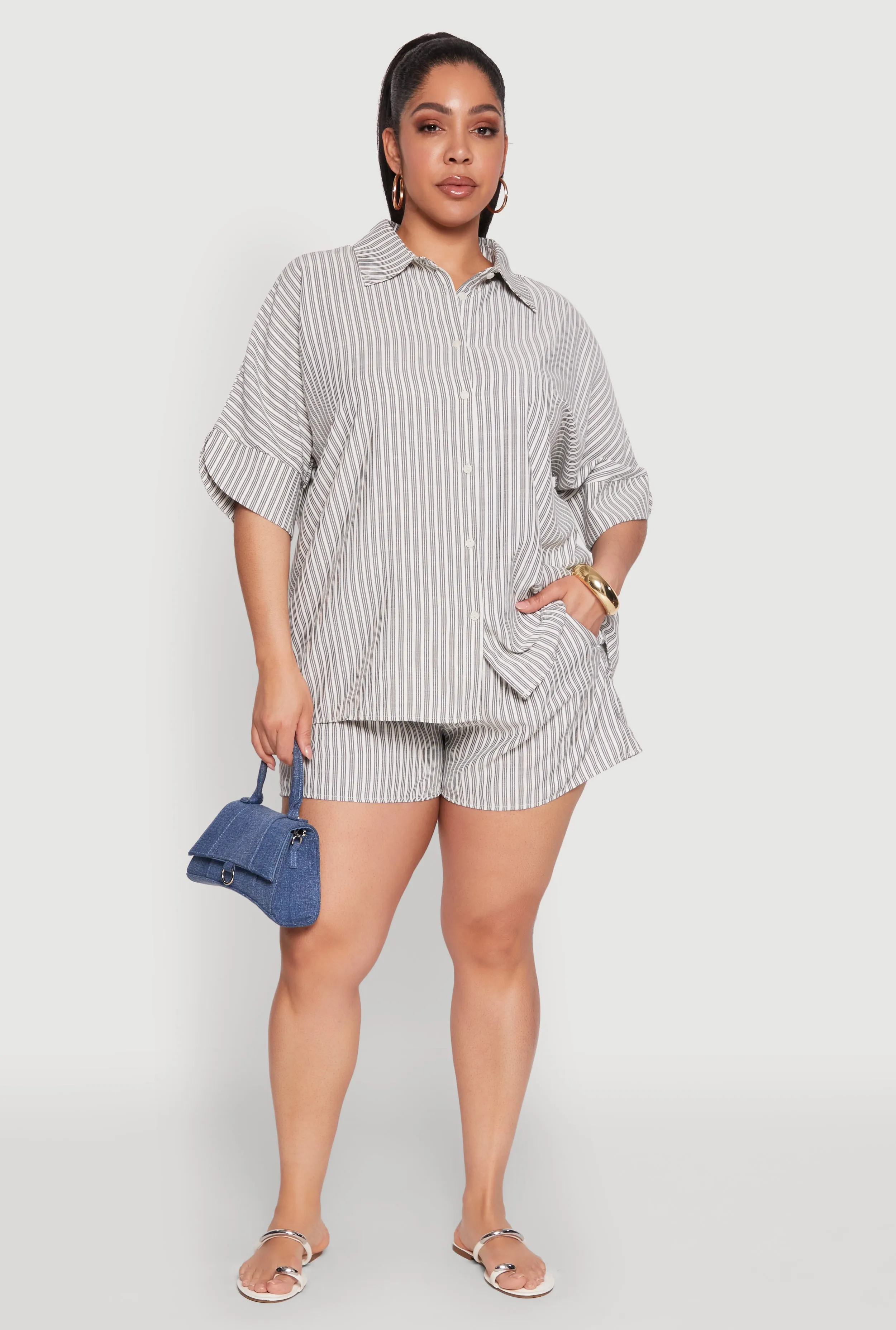 Plus Size Striped Elastic Waist Shorts sold by Rainbow