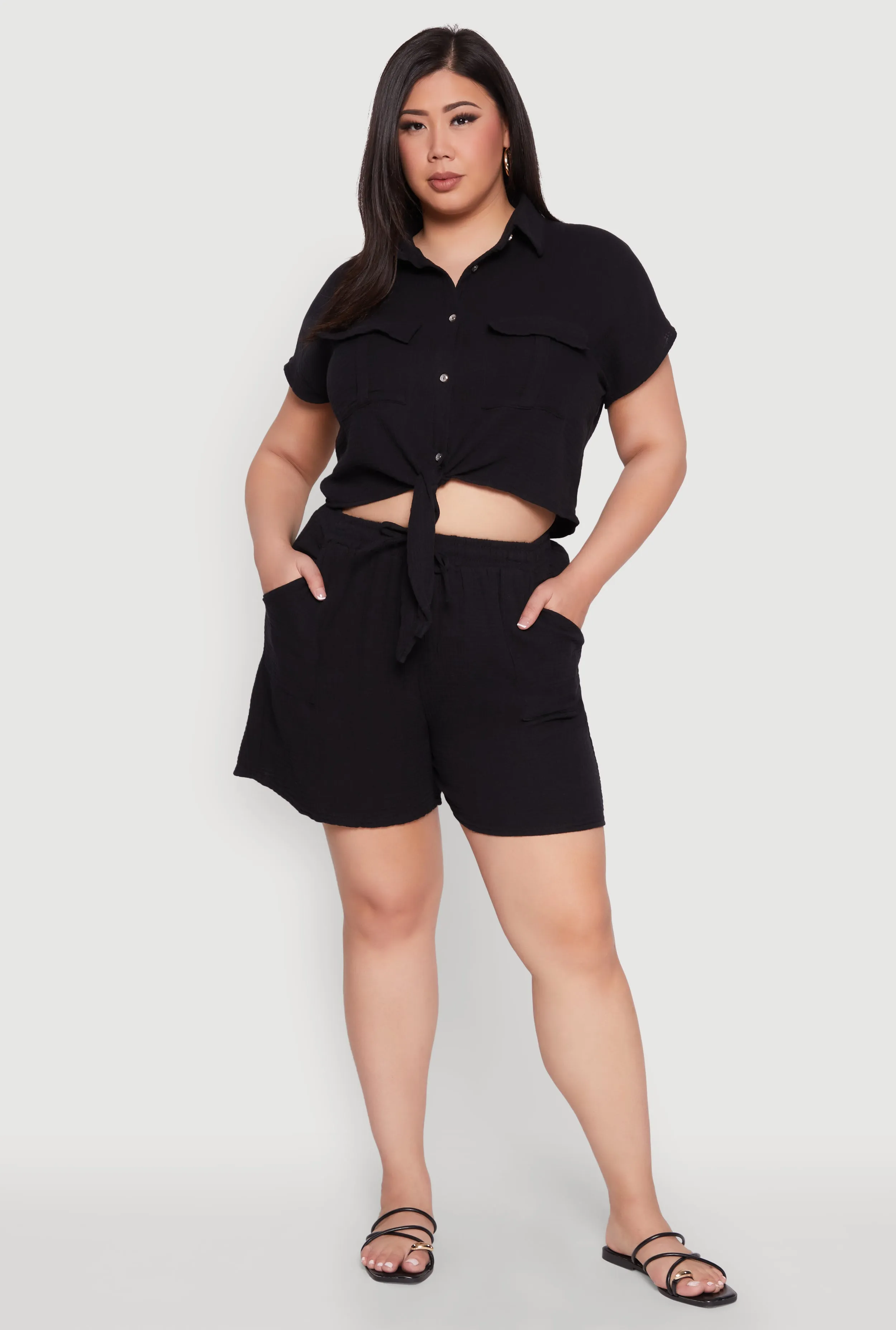 Plus Size Gauze Knit Drawstring Shorts sold by Rainbow
