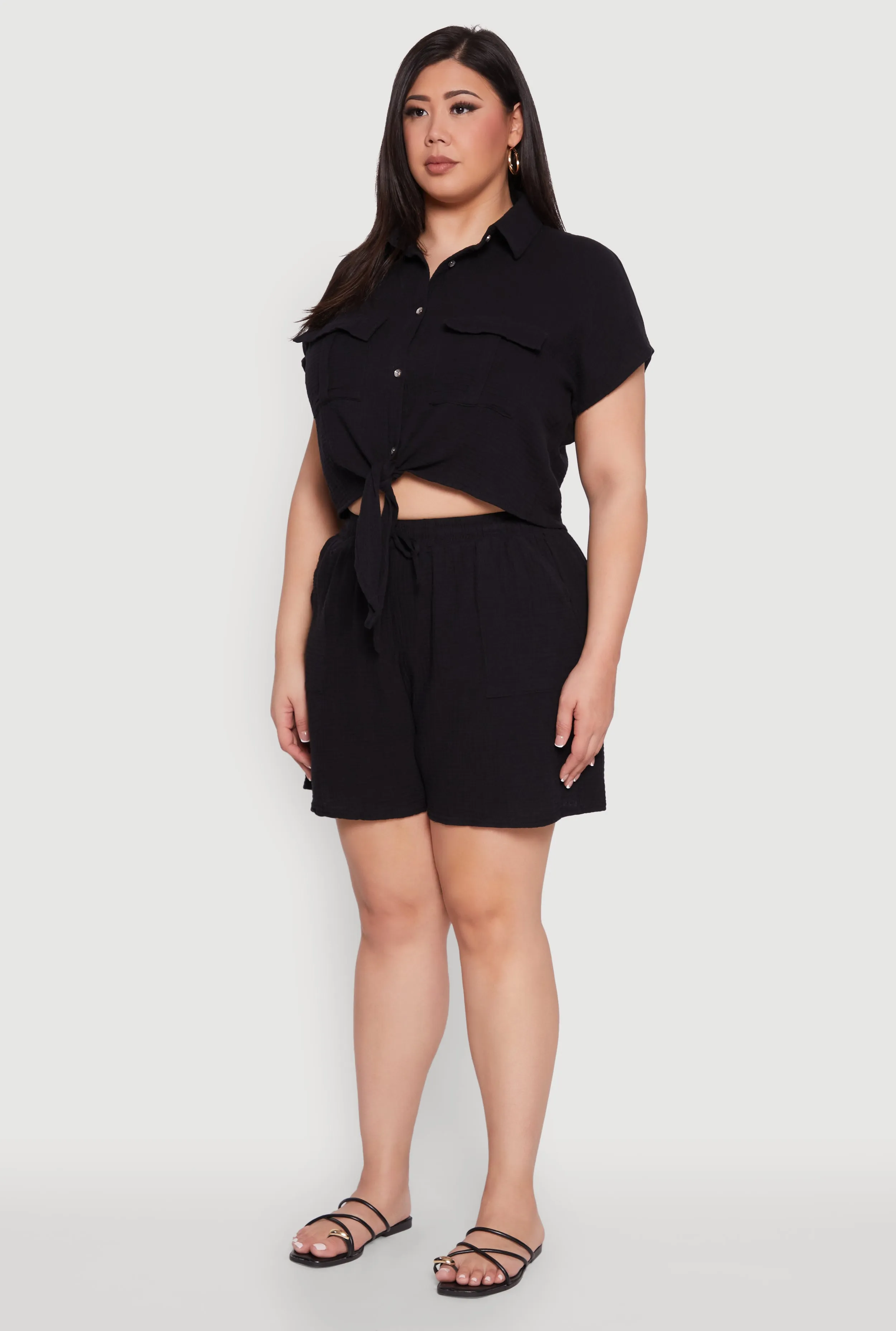 Plus Size Gauze Knit Tie Front Top sold by Rainbow product image thumbnail 5