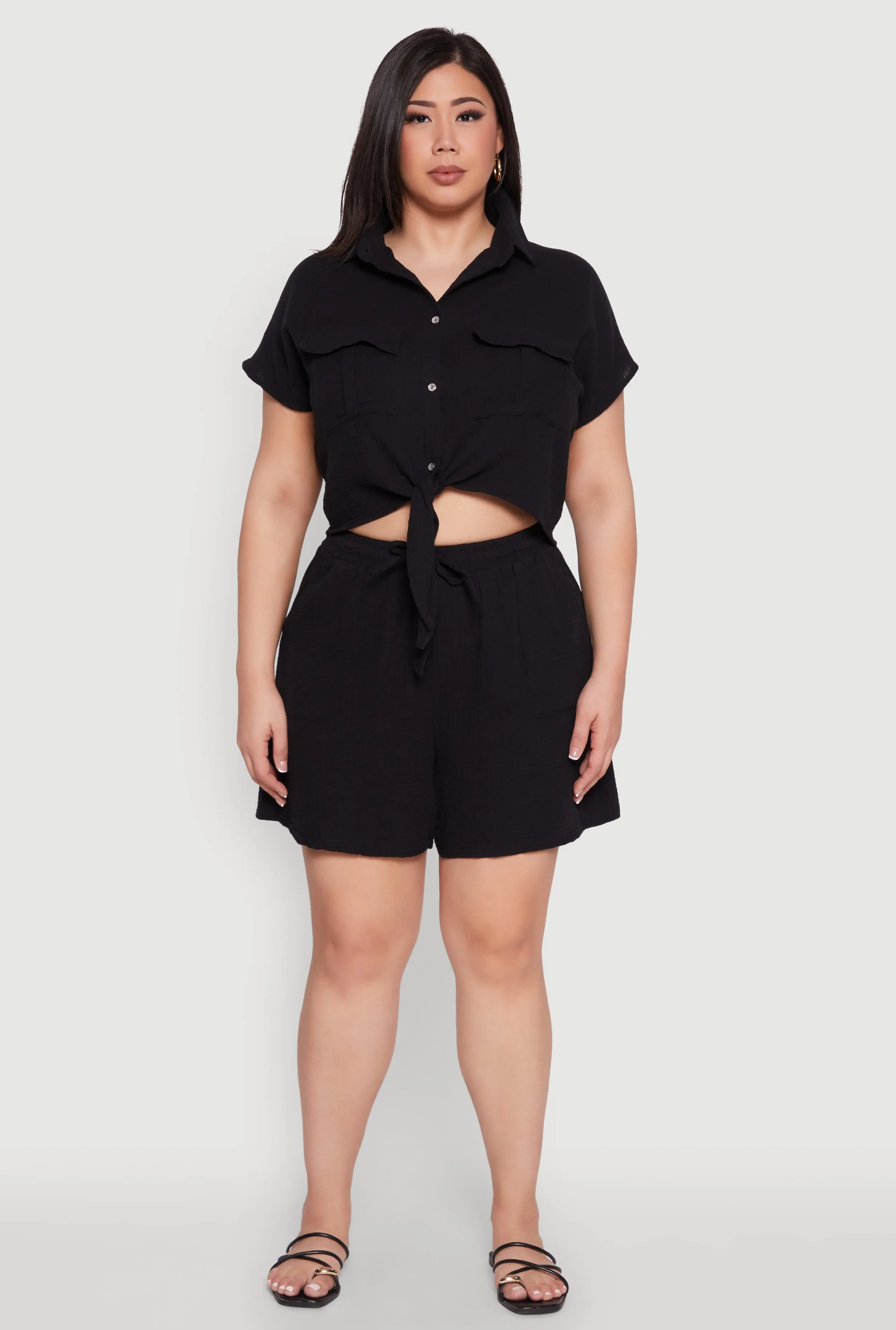 Plus Size Gauze Knit Tie Front Top sold by Rainbow product image thumbnail 3