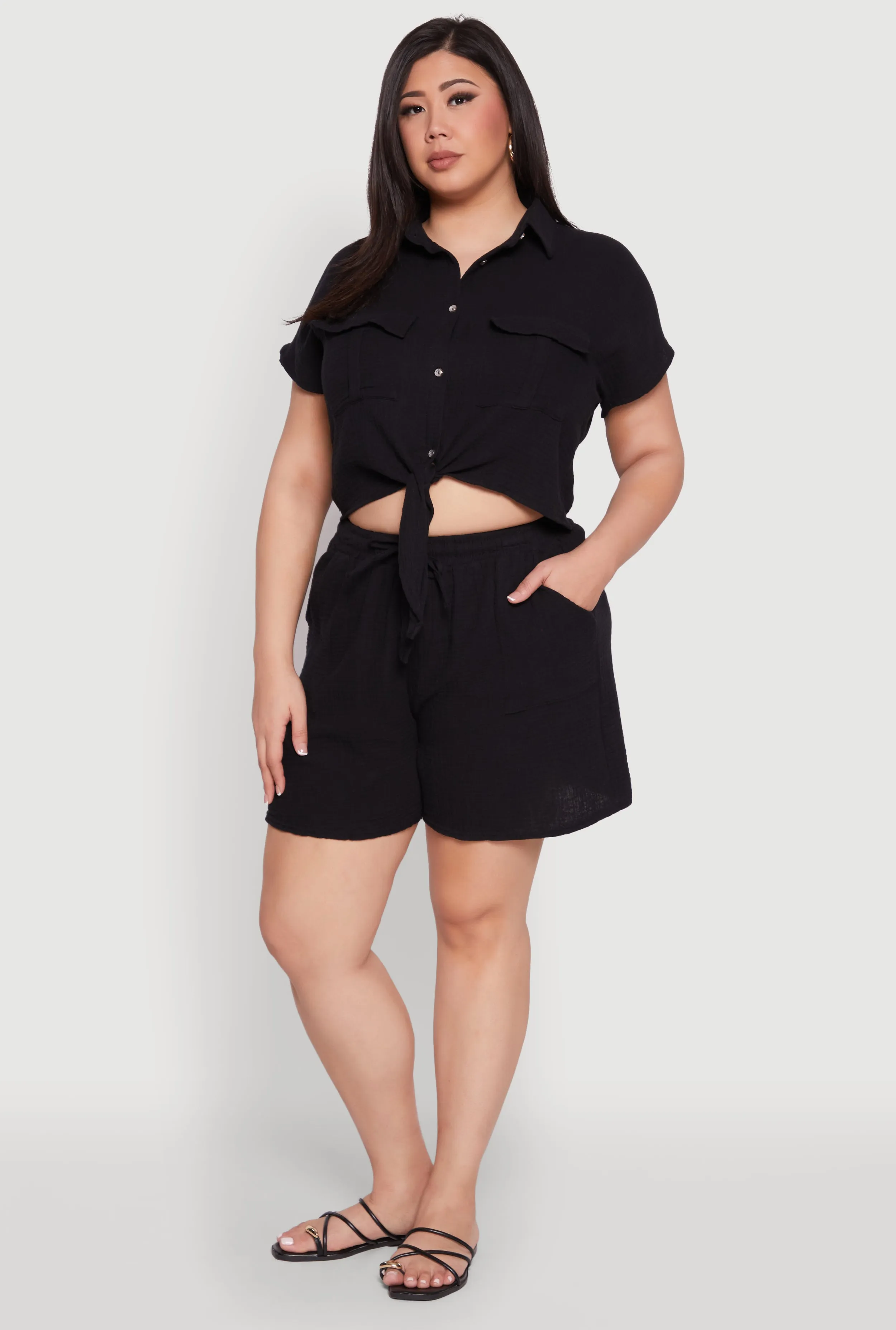 Plus Size Gauze Knit Tie Front Top sold by Rainbow product image thumbnail 2