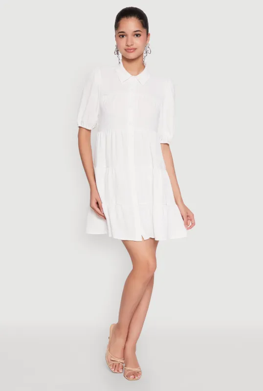 Airy Button Front Tiered Mini Dress sold by Rainbow