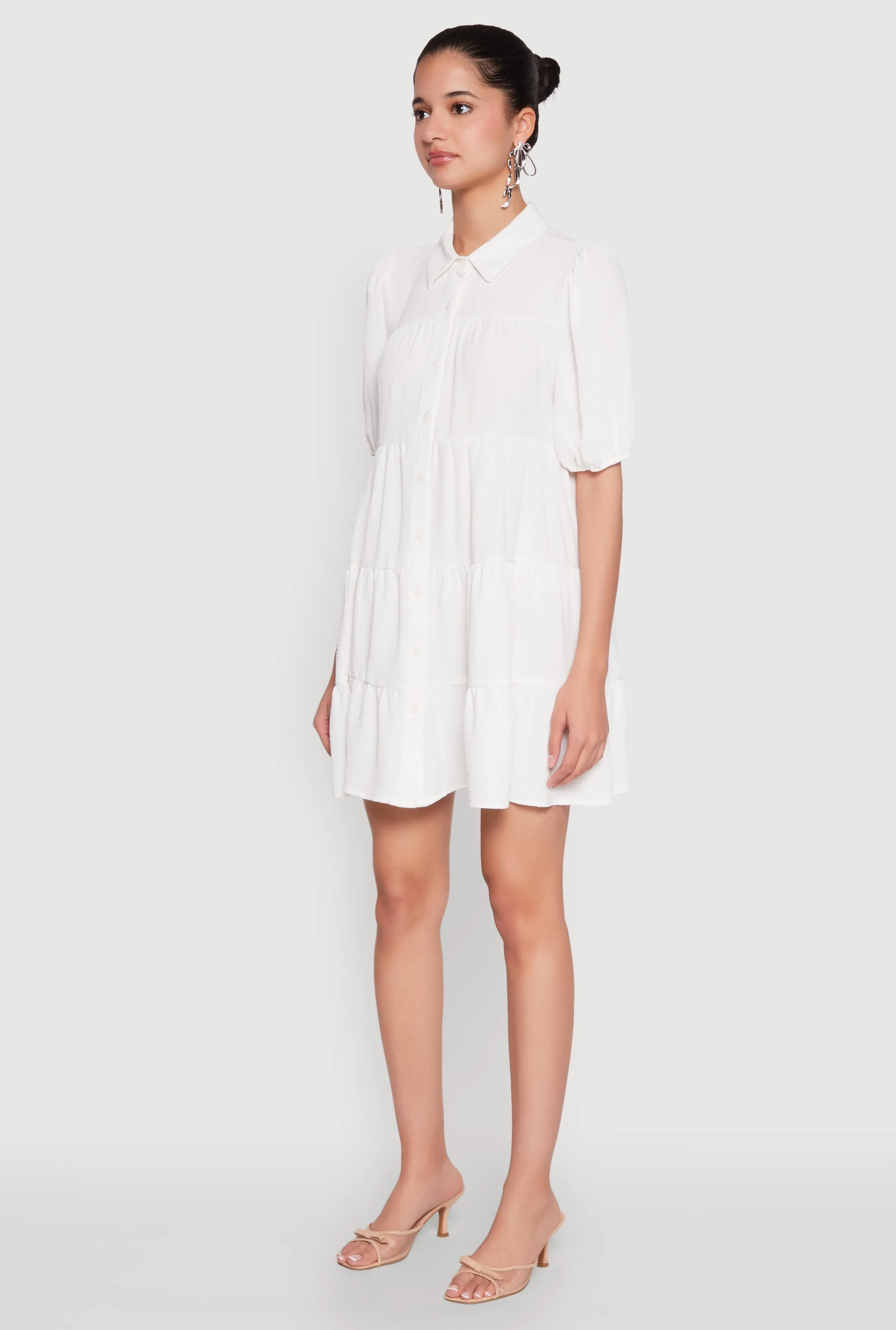 Airy Button Front Tiered Mini Dress sold by Rainbow product image thumbnail 3