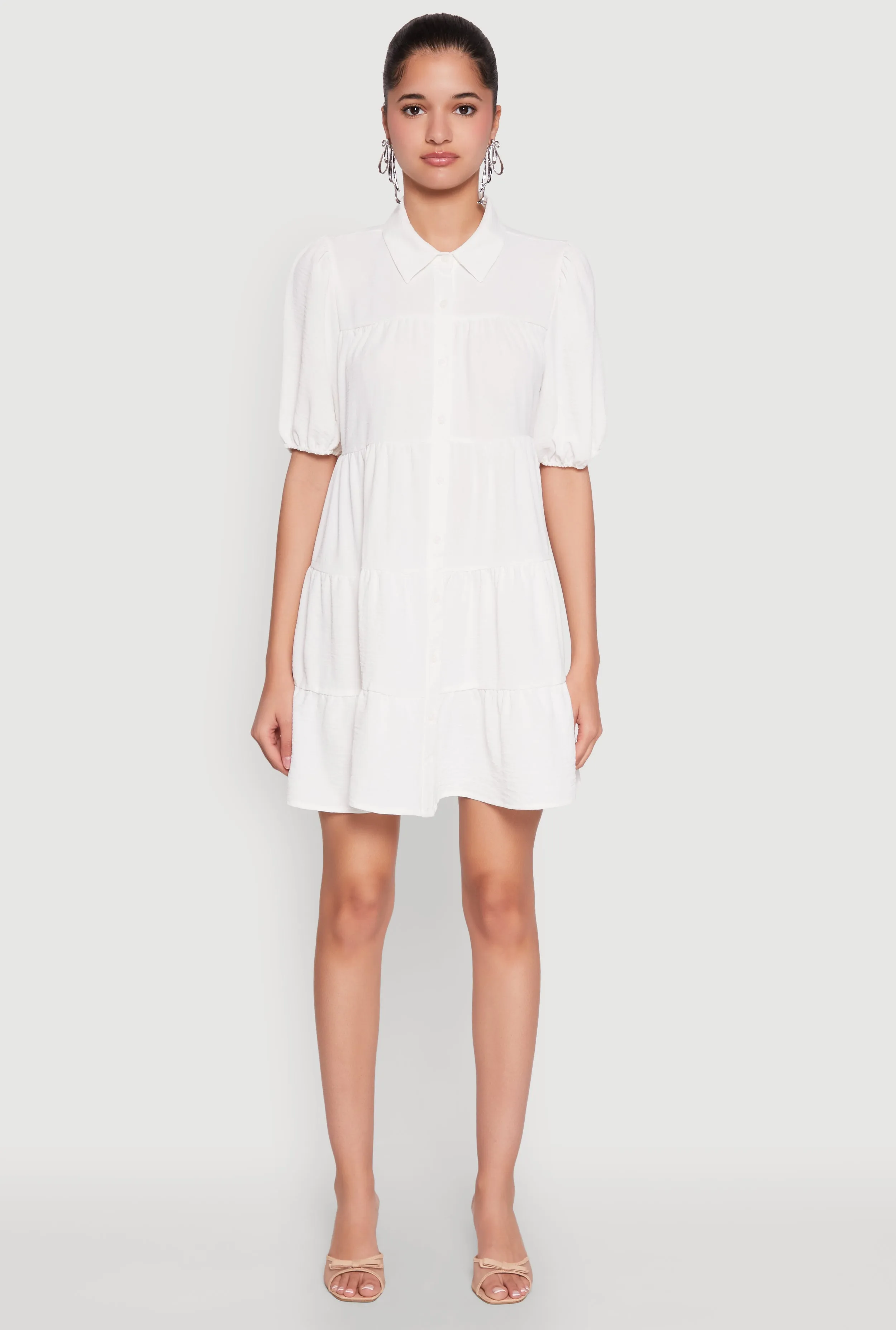 Airy Button Front Tiered Mini Dress sold by Rainbow product image thumbnail 2