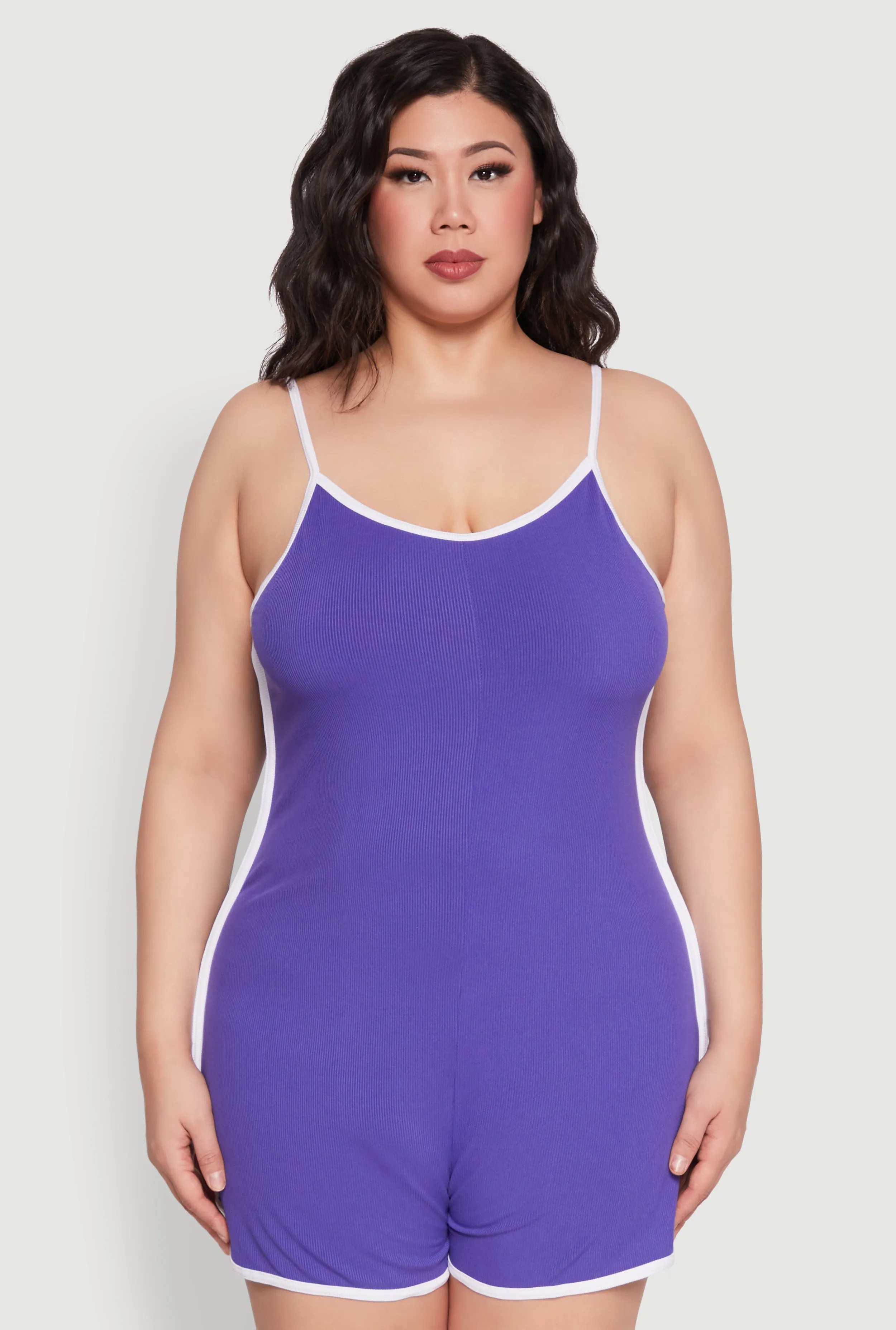 Plus Size Contrast Trim Cami Pajama Romper sold by Rainbow product image thumbnail 2