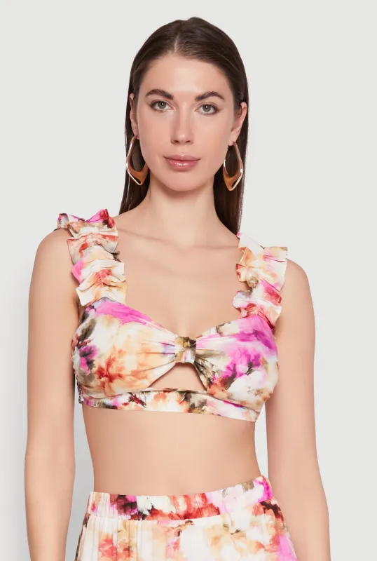 Ruffle Sleeve Floral Print Bralette sold by Rainbow