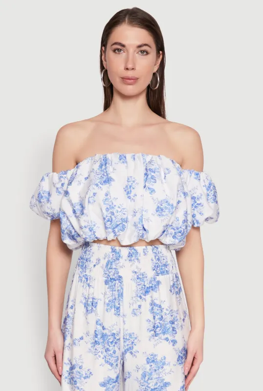Floral Print Bubble Crop Top sold by Rainbow