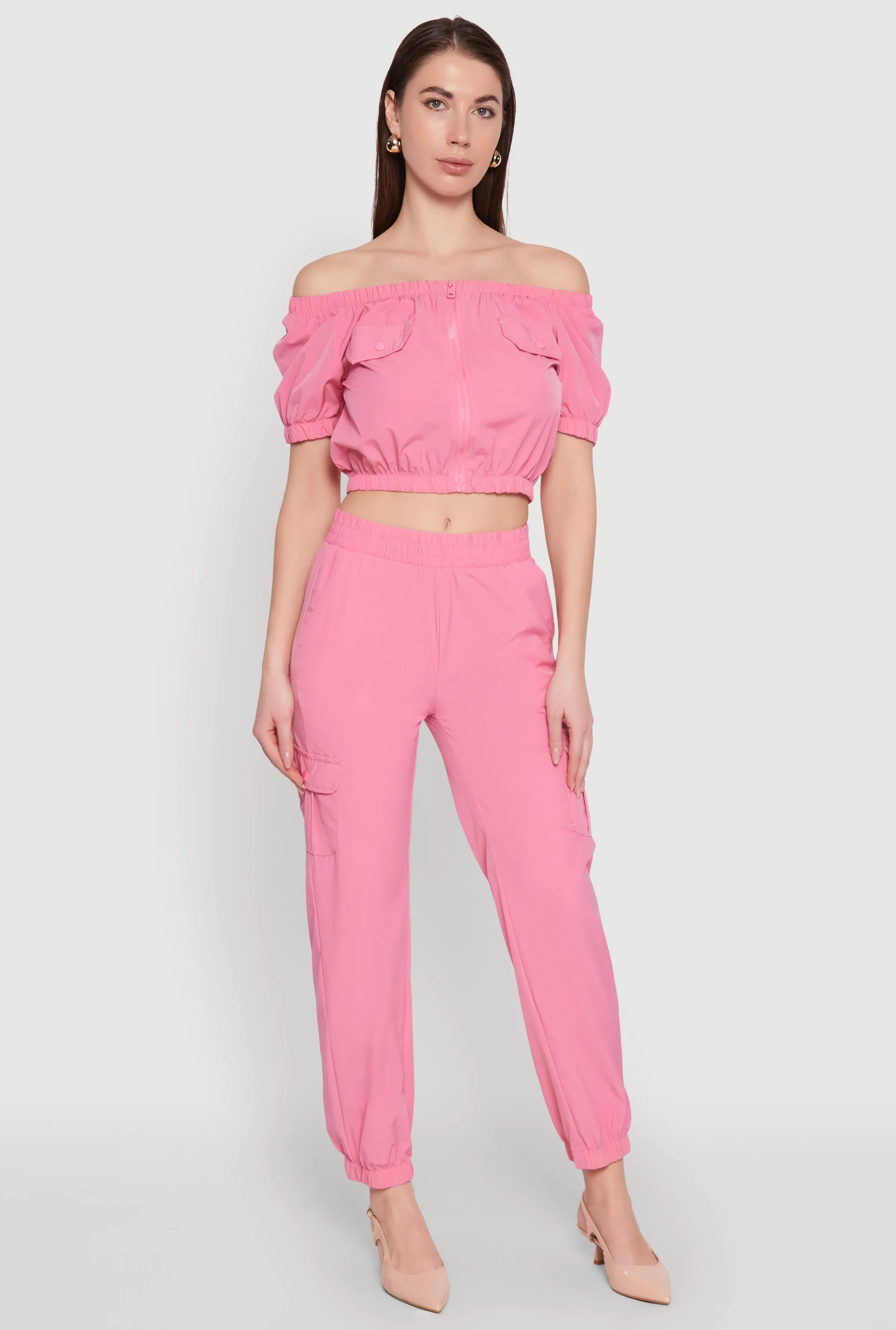 Puff Sleeve Zip Front Crop Top sold by Rainbow product image thumbnail 2