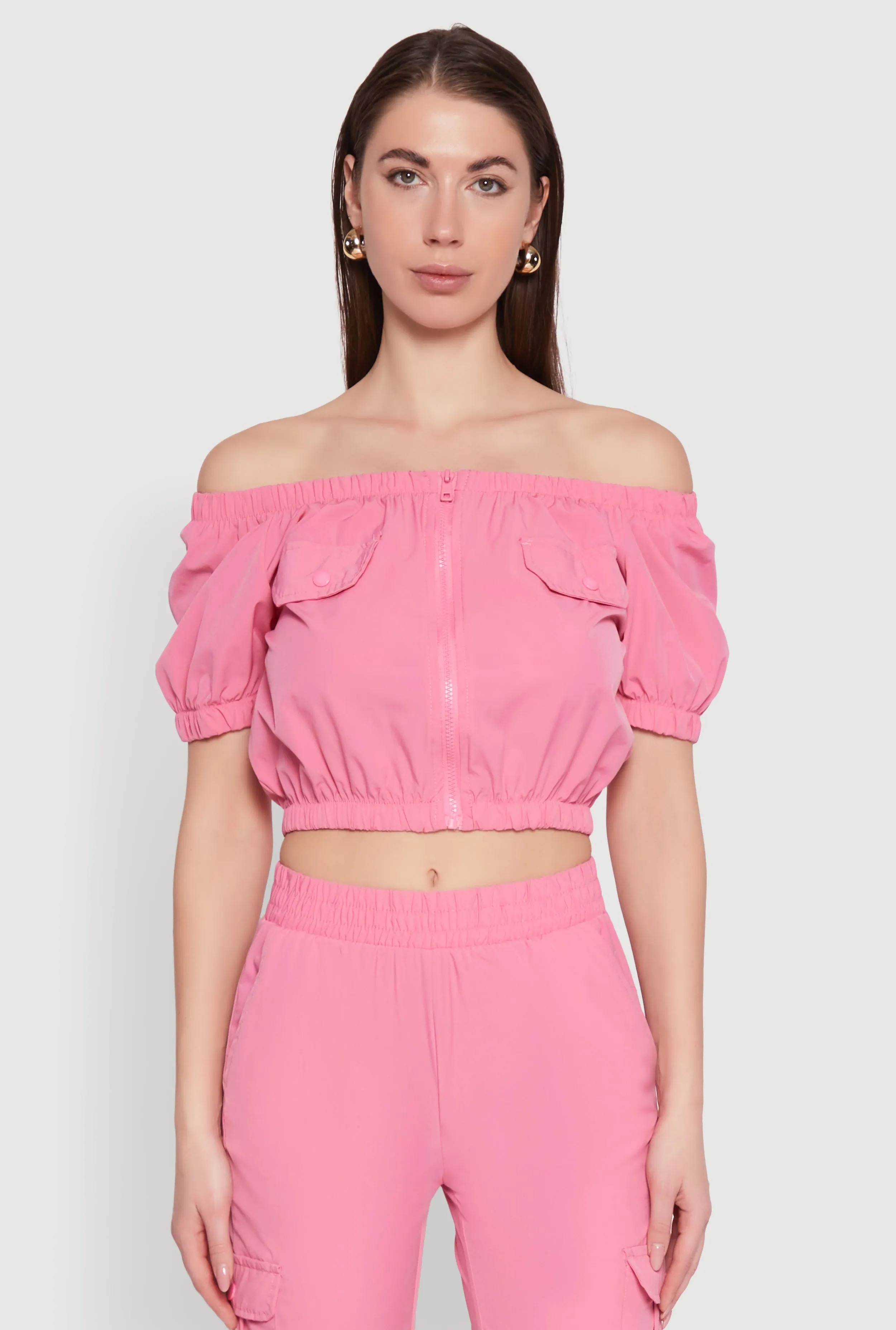Puff Sleeve Zip Front Crop Top sold by Rainbow