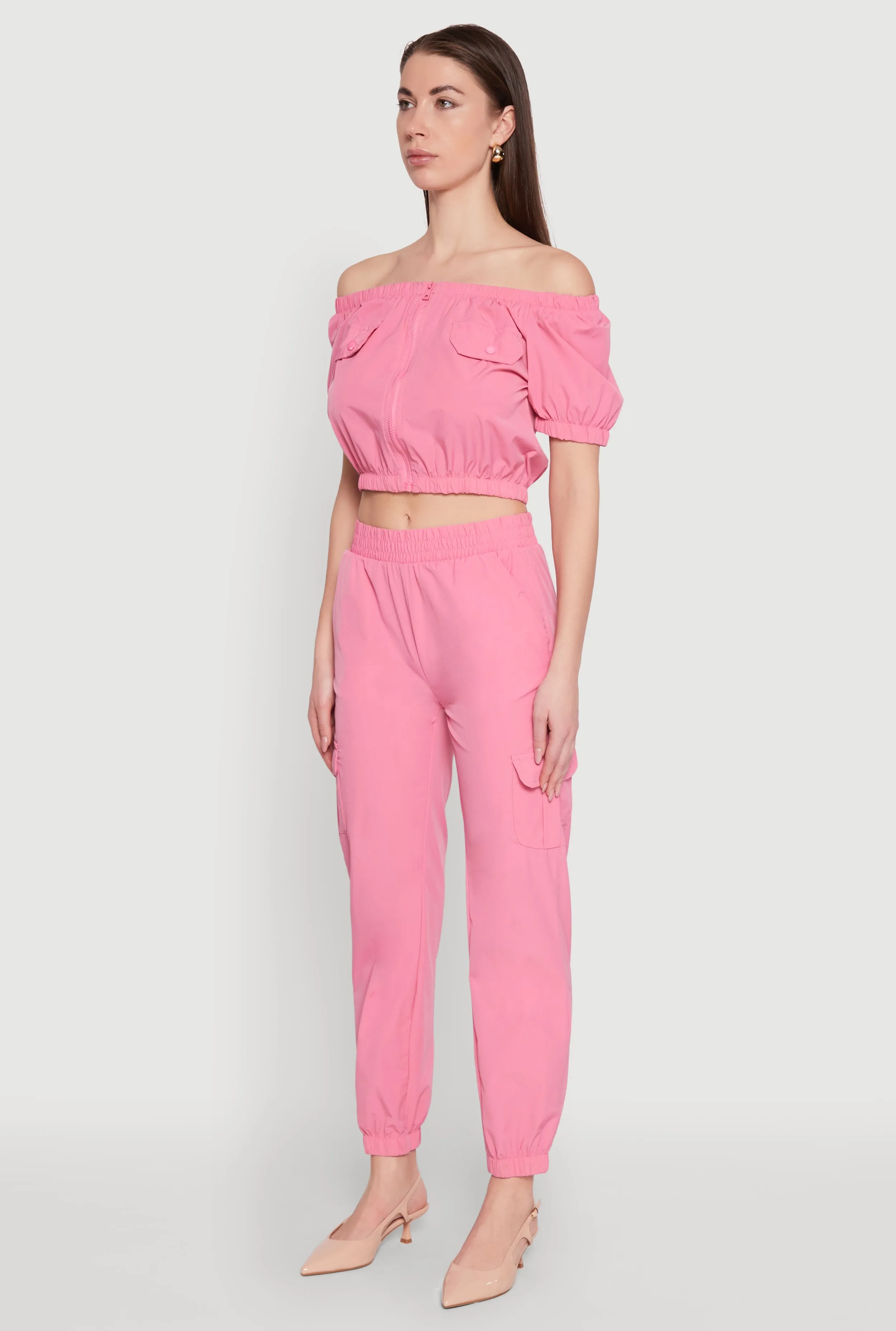 Puff Sleeve Zip Front Crop Top sold by Rainbow product image thumbnail 5