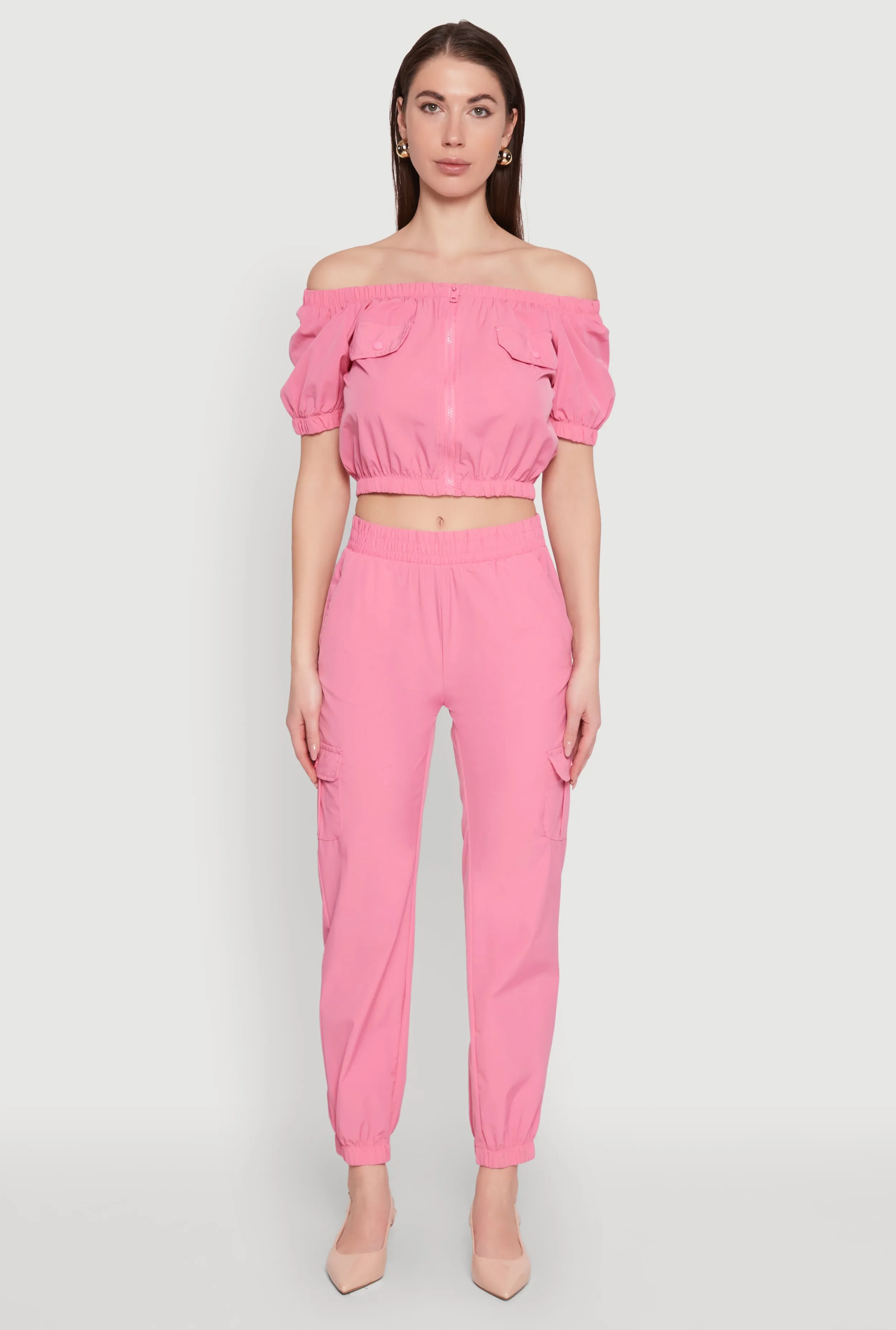 Puff Sleeve Zip Front Crop Top sold by Rainbow product image thumbnail 3