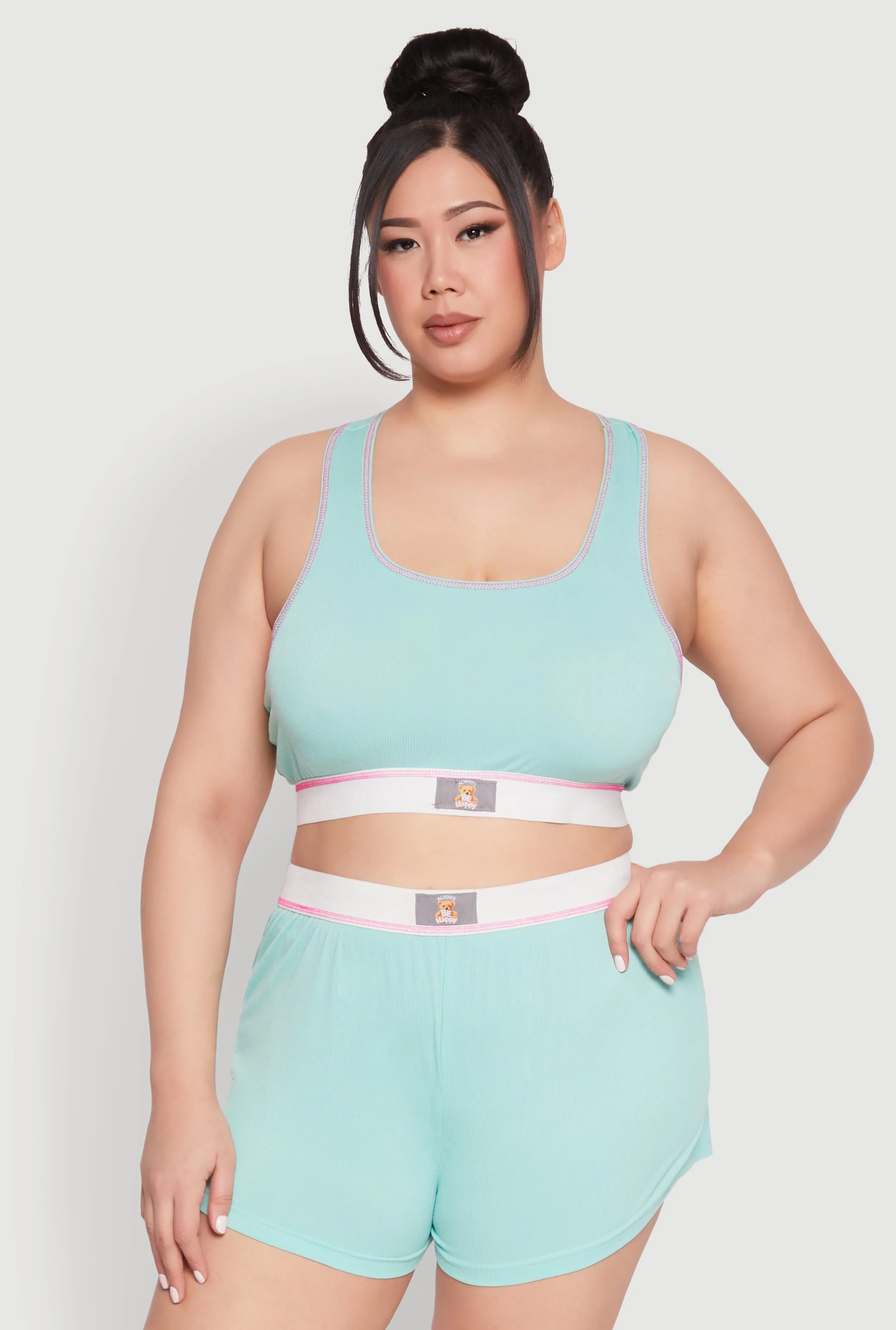 Plus Size Always Be Happy Racerback Pajama Top and Shorts sold by Rainbow