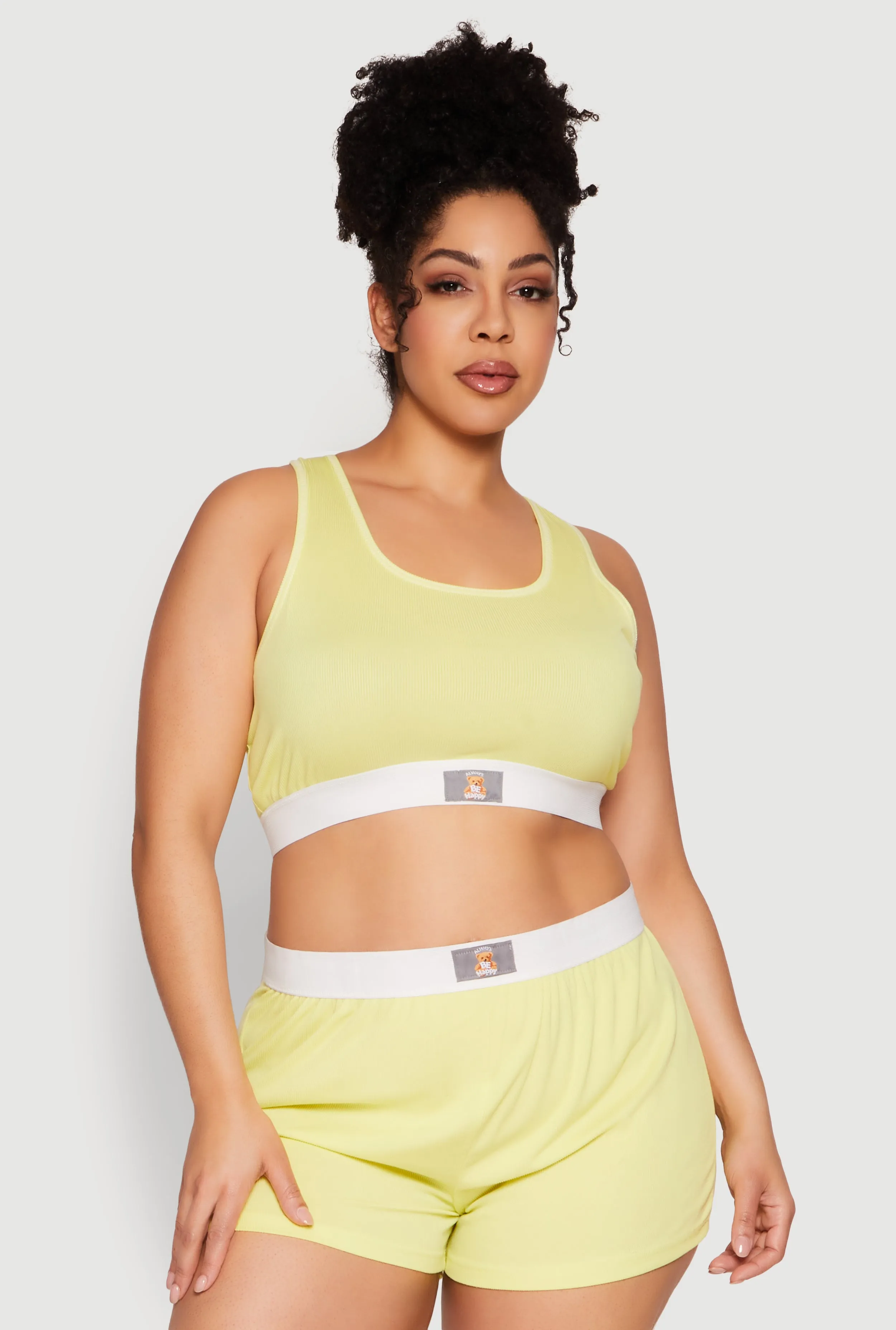 Plus Size Always Be Happy Racerback Pajama Top and Shorts sold by Rainbow