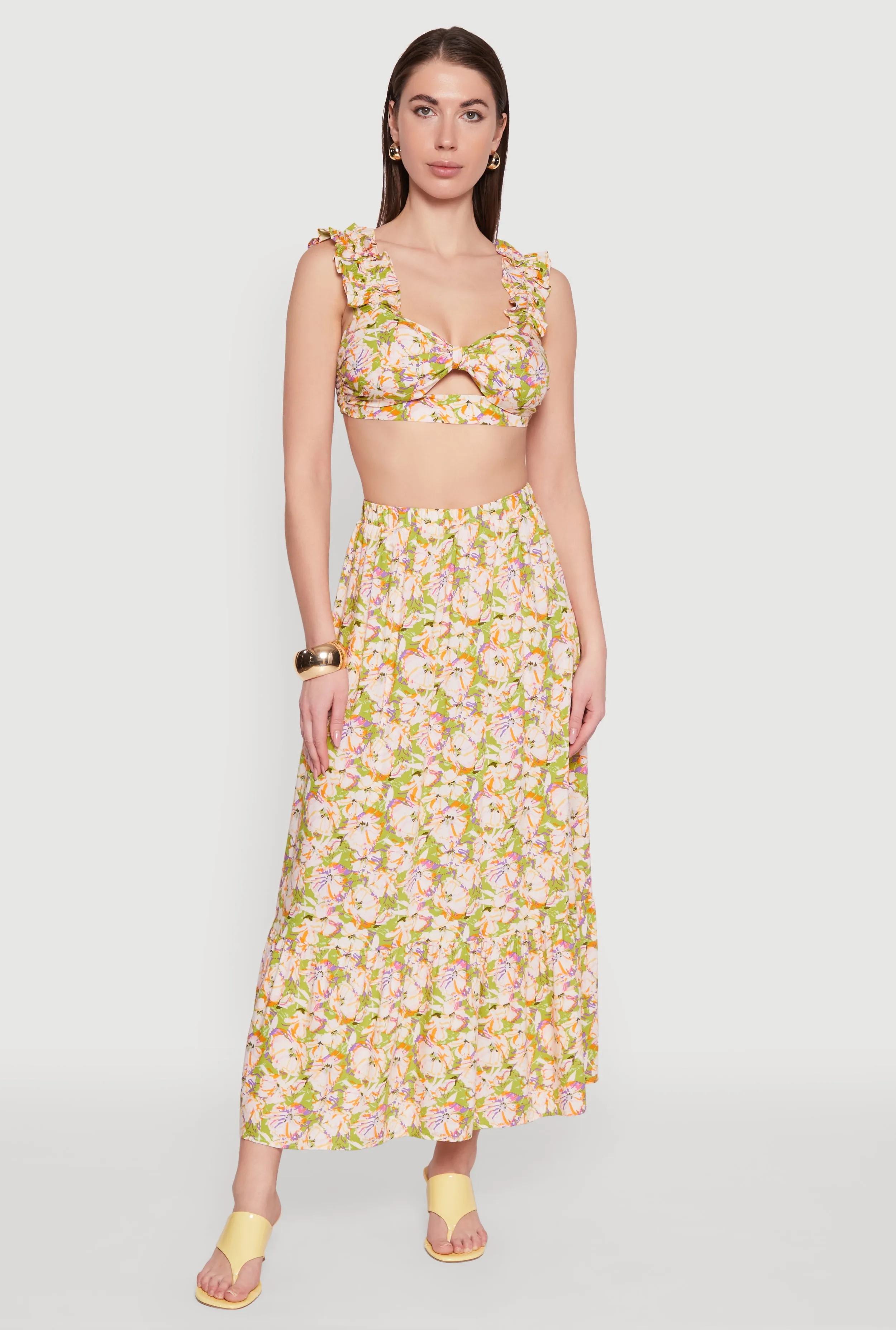 High Waisted Floral Print Tiered Skirt sold by Rainbow