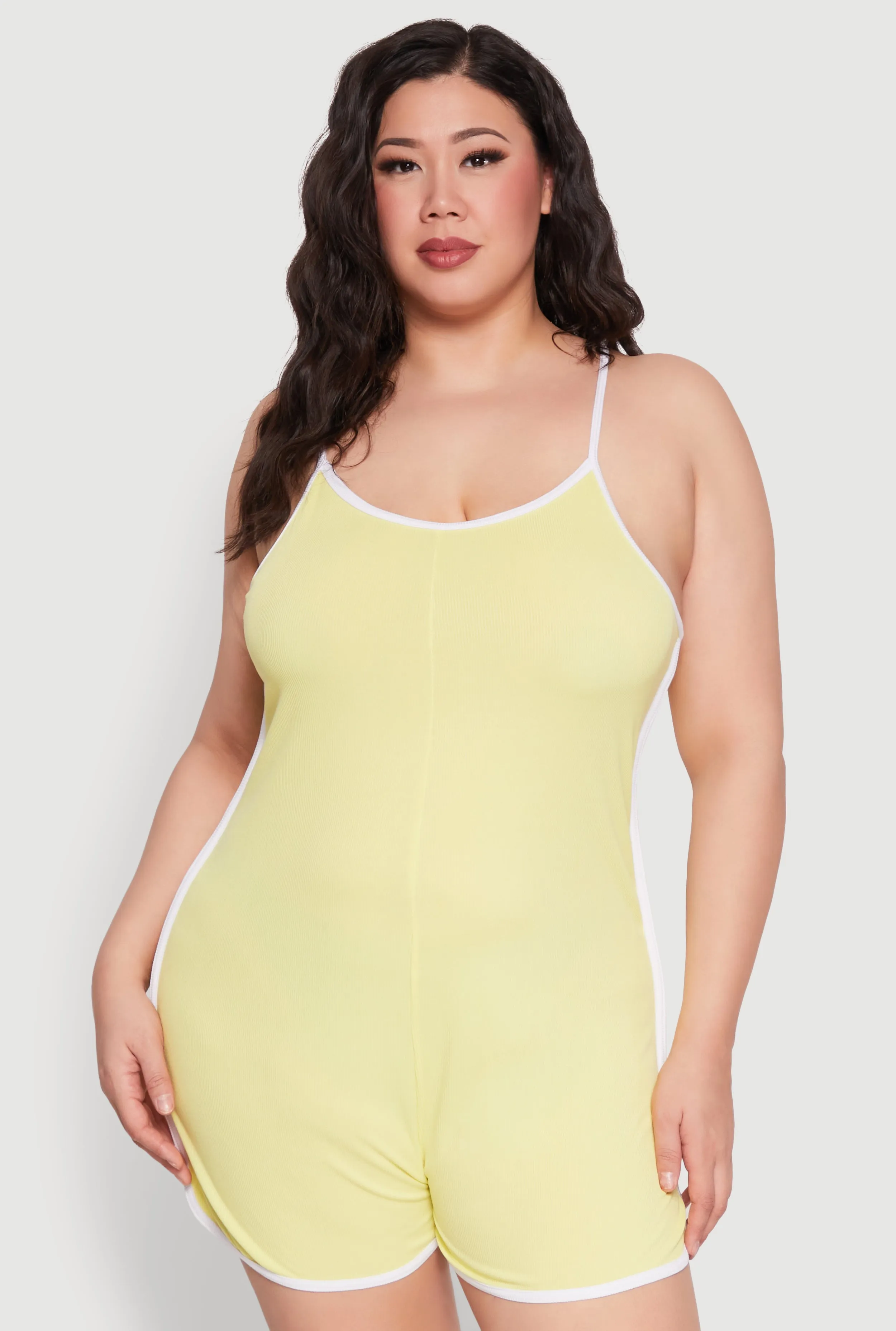 Plus Size Contrast Trim Cami Pajama Romper sold by Rainbow