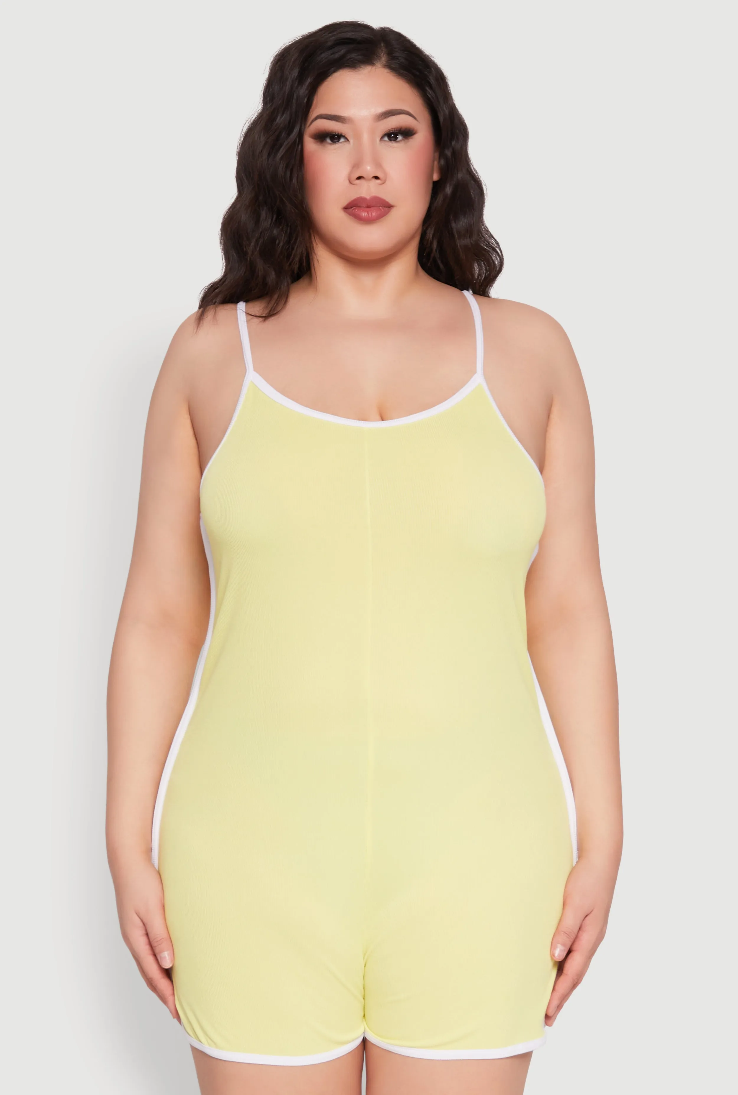 Plus Size Contrast Trim Cami Pajama Romper sold by Rainbow product image thumbnail 2