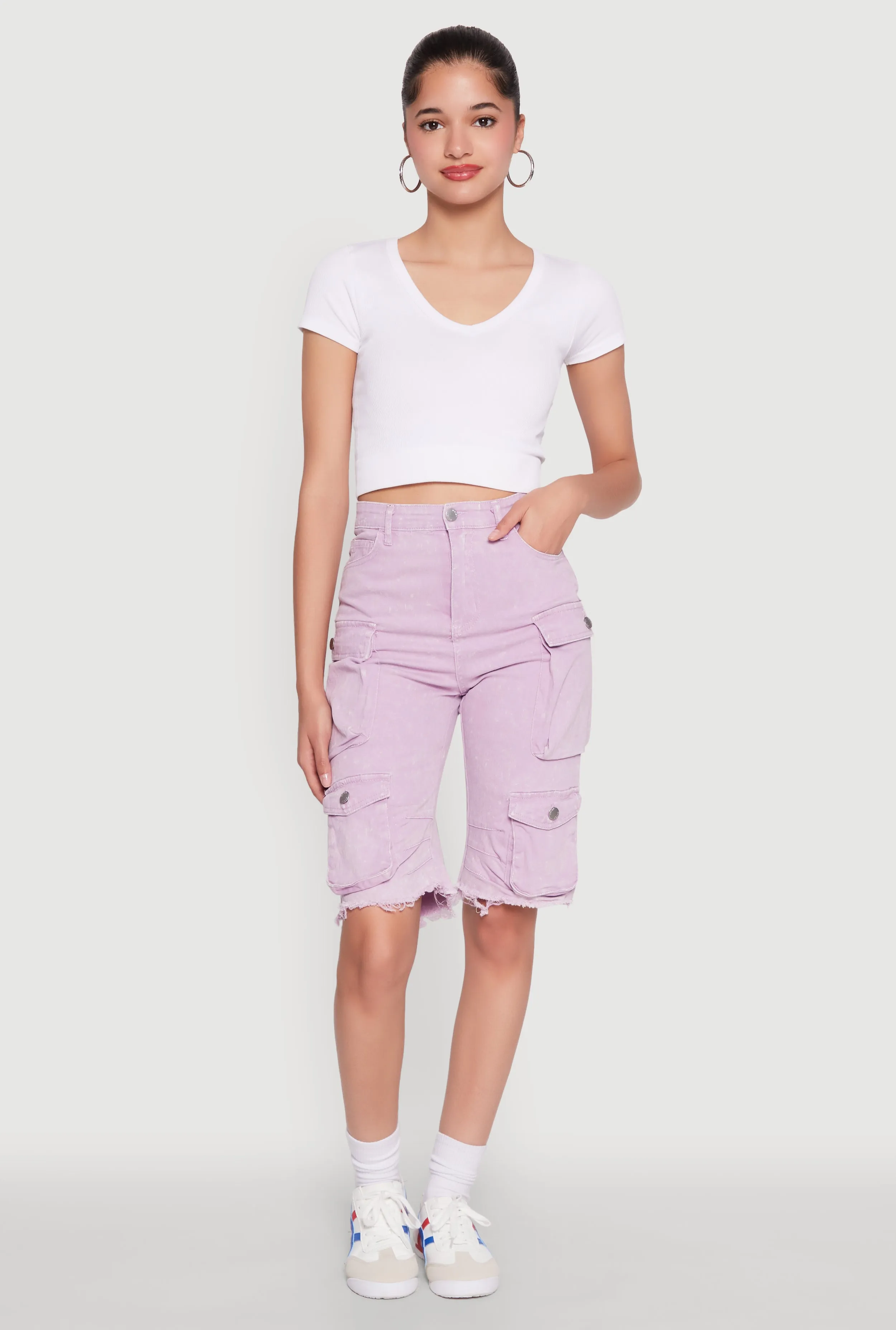 Daisy Mineral Wash Cargo Bermuda Shorts sold by Rainbow