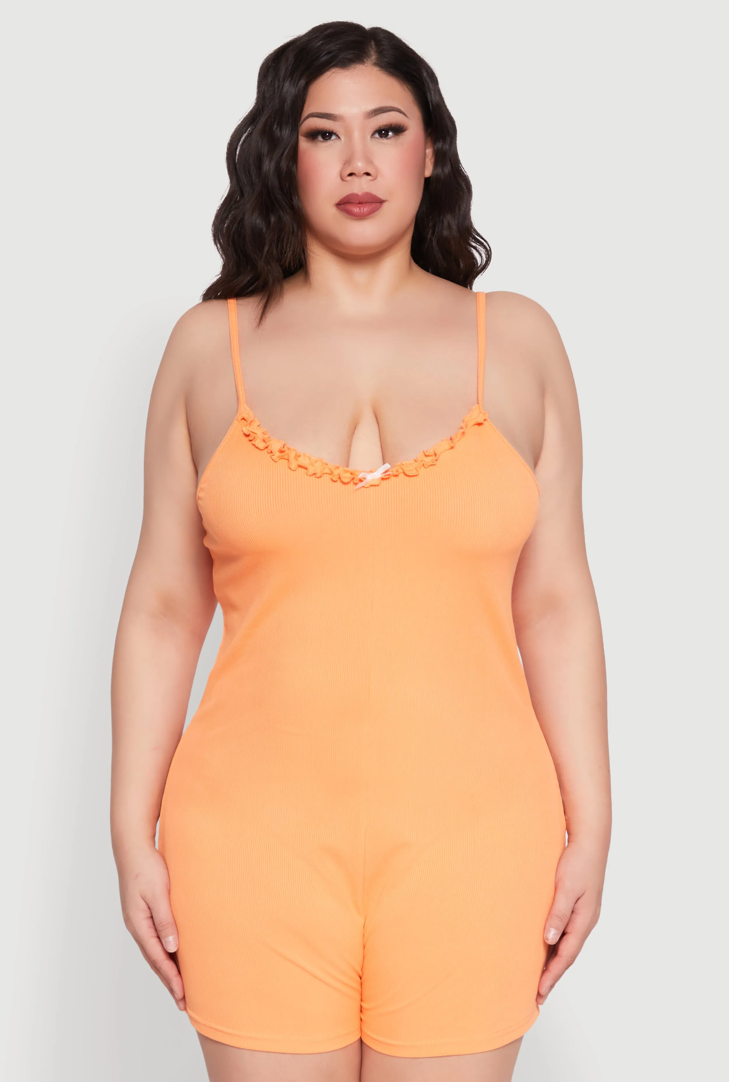 Plus Size Ribbed Knit Ruffle Cami Pajama Romper sold by Rainbow product image thumbnail 2