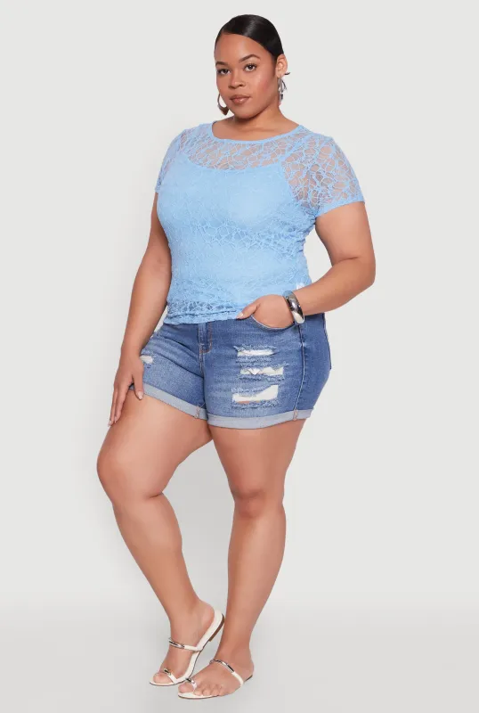 Plus Size Lace Lined Crew Neck Top sold by Rainbow