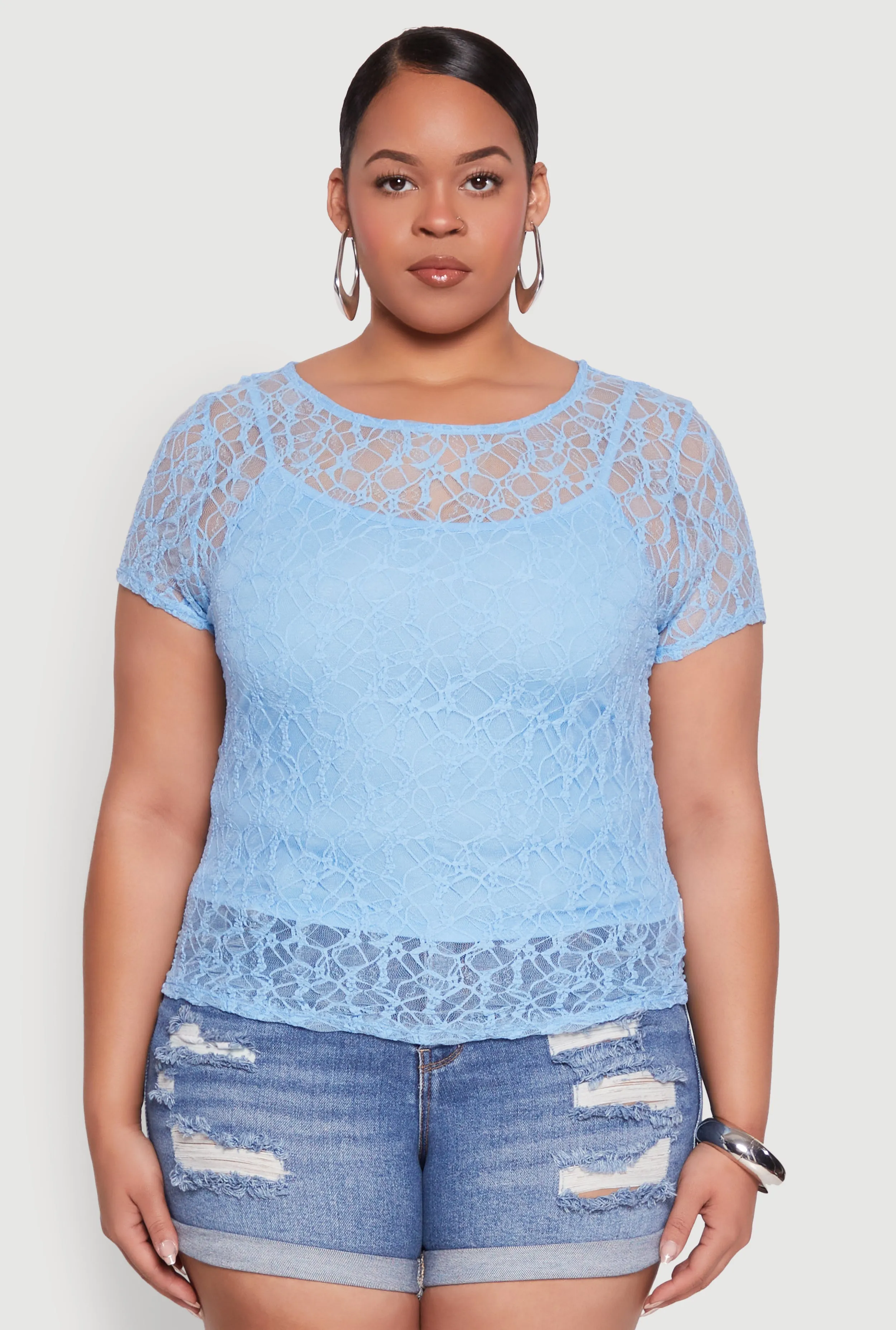 Plus Size Lace Lined Crew Neck Top sold by Rainbow product image thumbnail 2