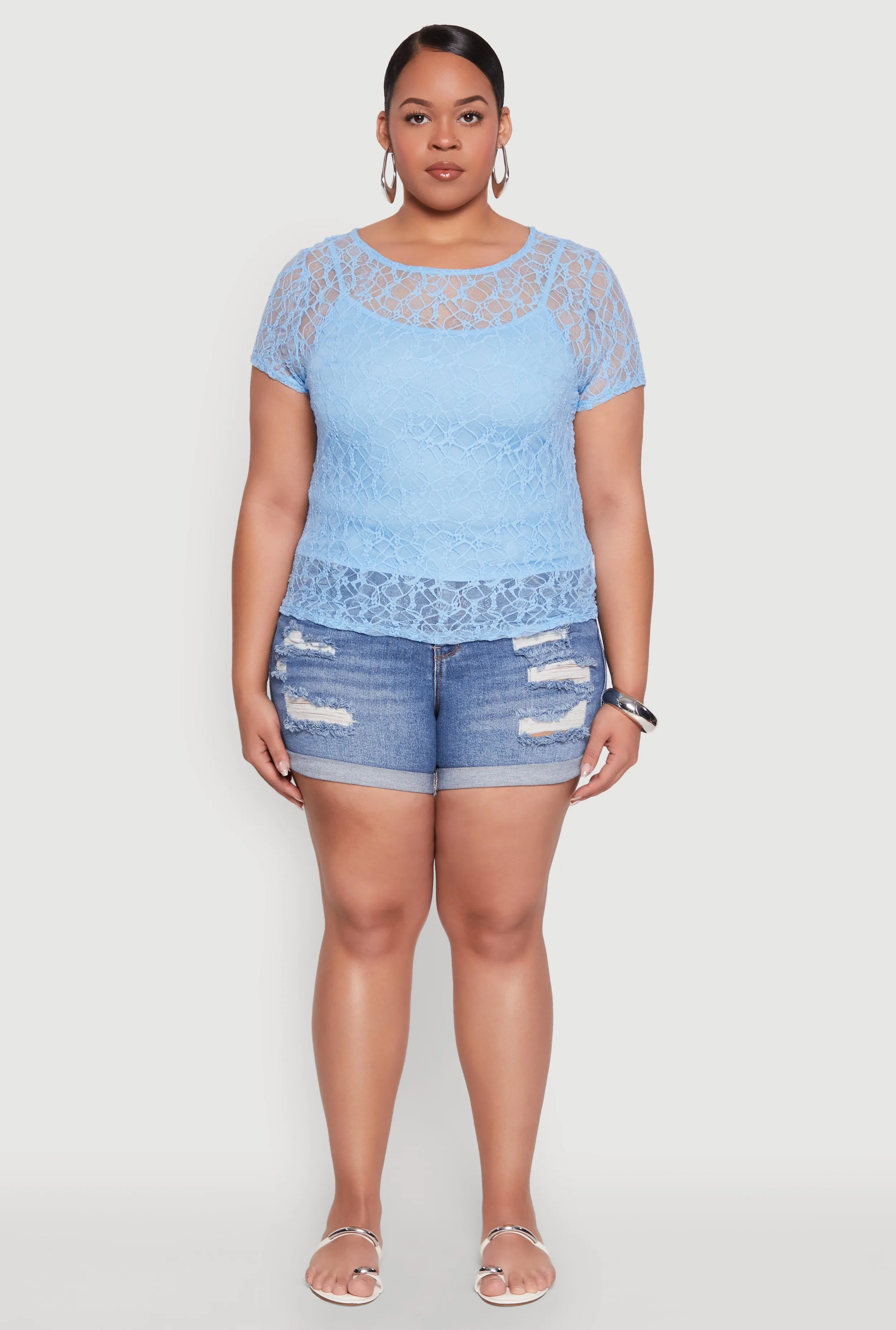 Plus Size Lace Lined Crew Neck Top sold by Rainbow product image thumbnail 3