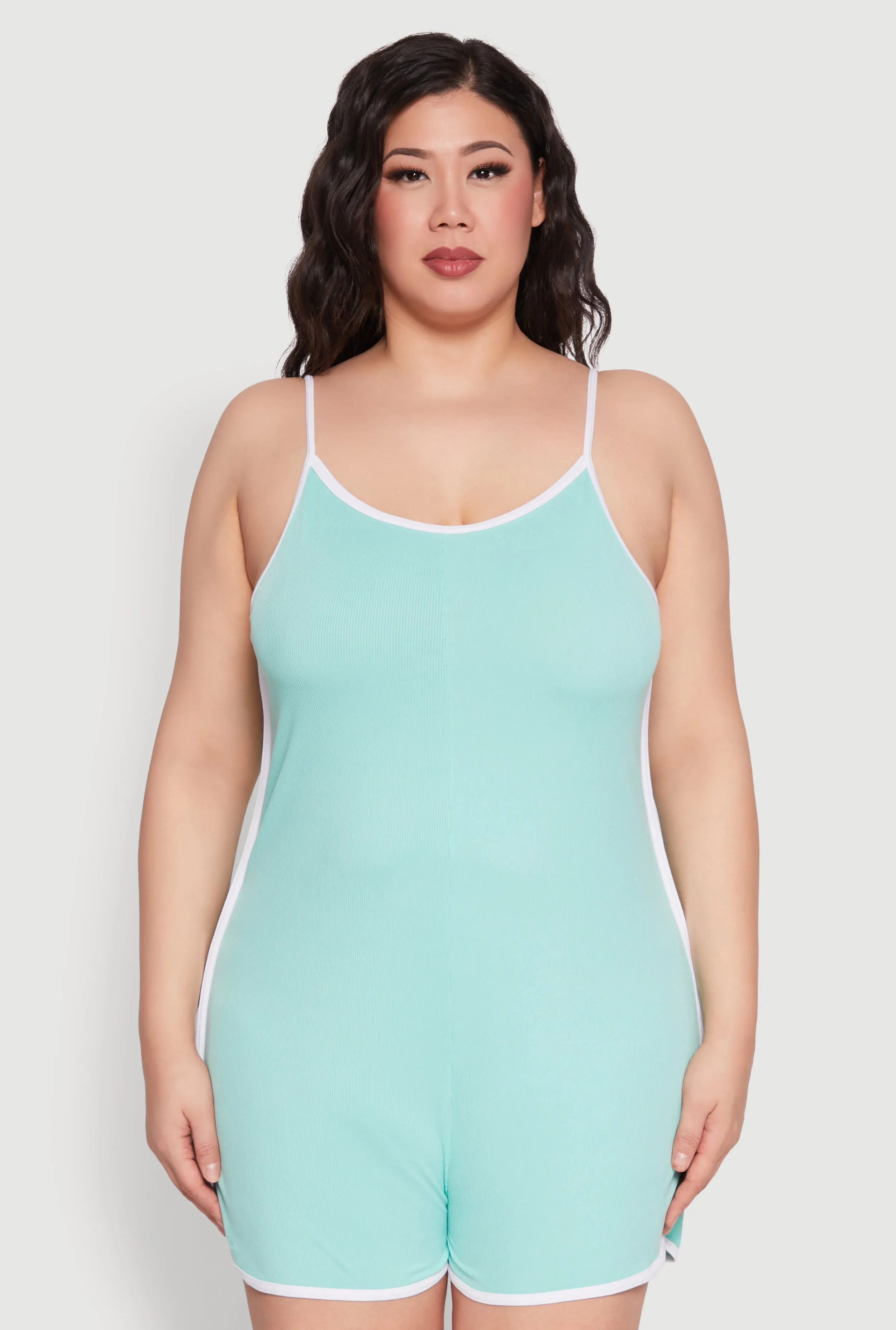 Plus Size Contrast Trim Cami Pajama Romper sold by Rainbow product image thumbnail 2